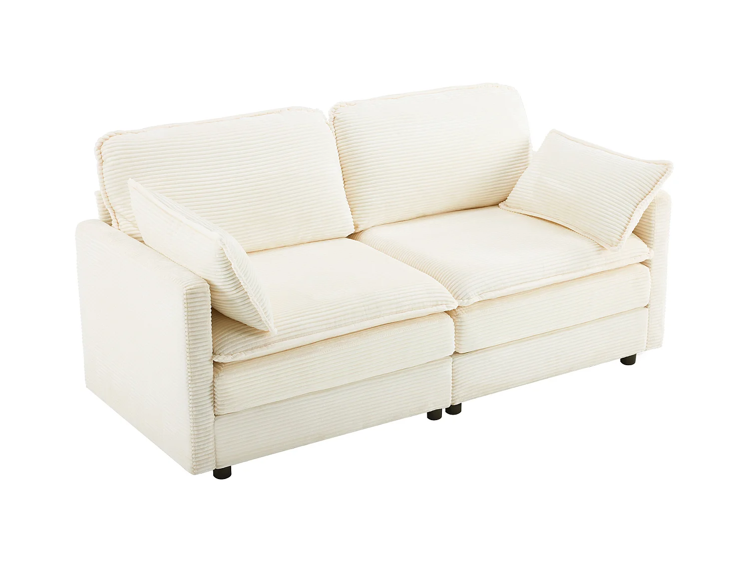 Canapé 2 places en velours côtelé blanc - Dossier rembourré - Style moderne