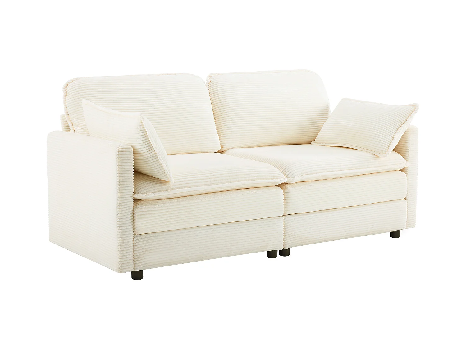 Canapé 2 places en velours côtelé blanc - Dossier rembourré - Style moderne