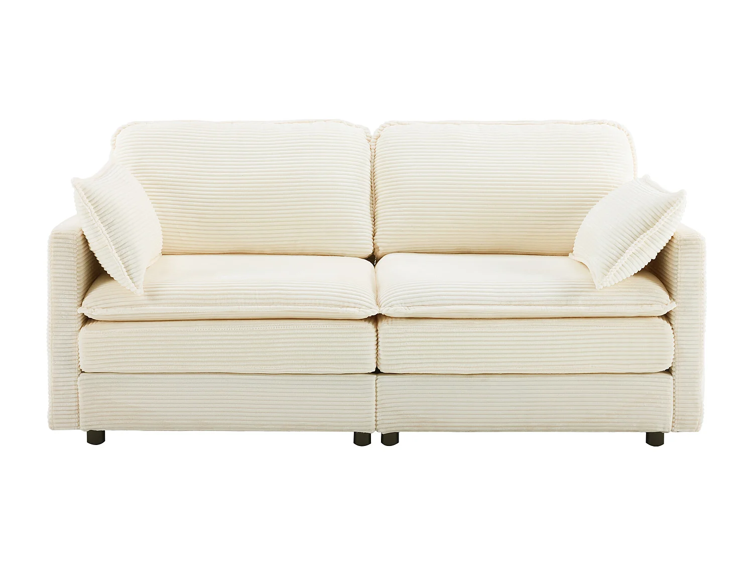 Canapé 2 places en velours côtelé blanc - Dossier rembourré - Style moderne