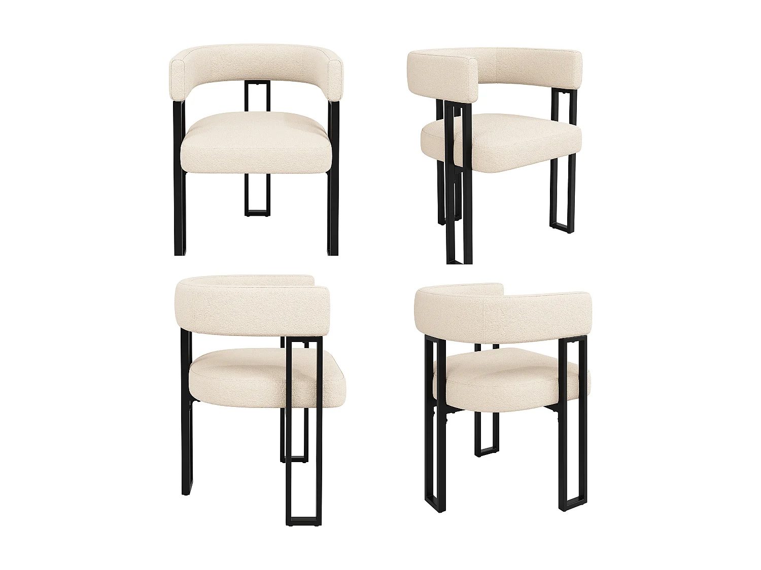Set di 4 sedie da pranzo con schienale e braccioli curvi - peluche beige