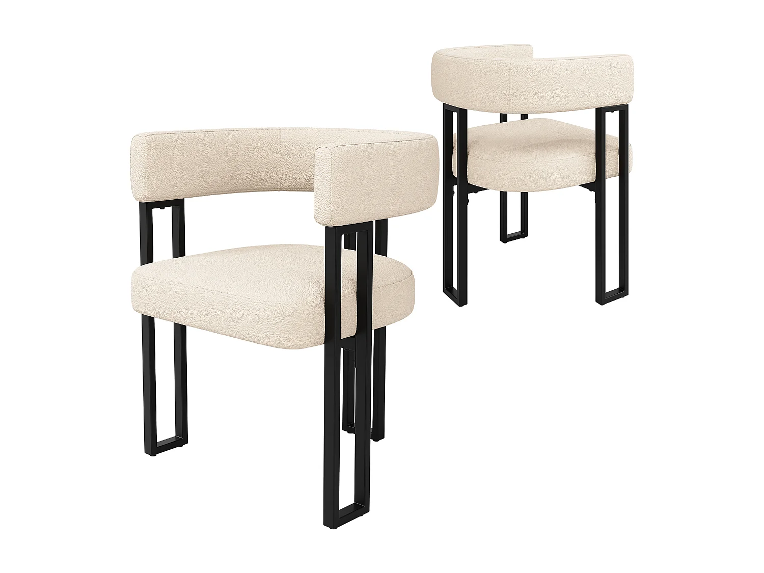 Set di 4 sedie da pranzo con schienale e braccioli curvi - peluche beige