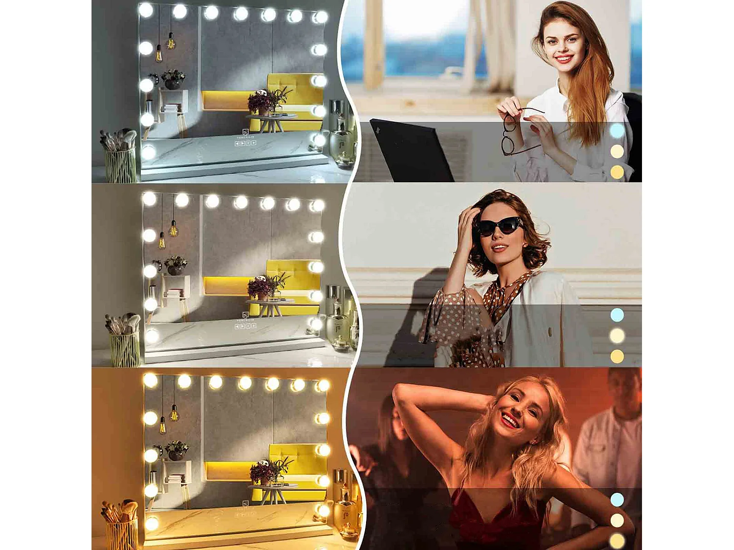 Miroir de maquillage LED blanc - 1 pièce - avec Bluetooth et haut-parleur
