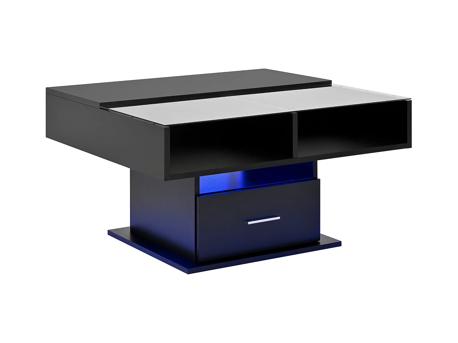 Table basse relevable Table basse noir avec 1 tiroir et éclairage LED à intensité variable