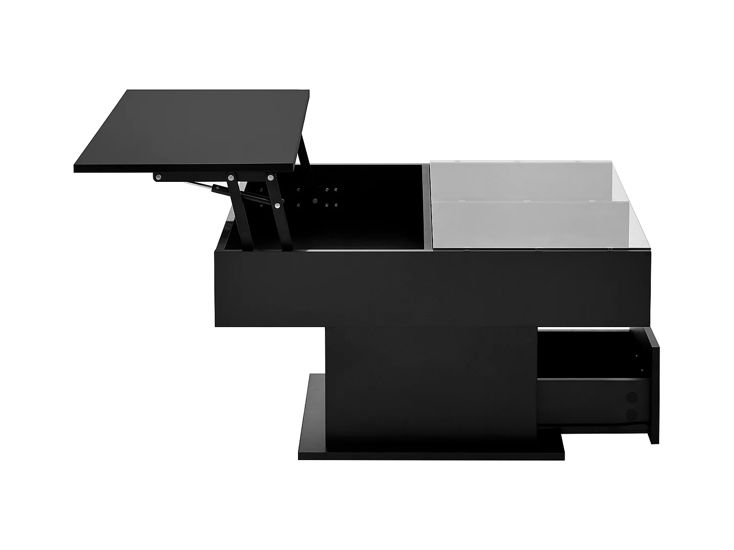 Table basse relevable Table basse noir avec 1 tiroir et éclairage LED à intensité variable