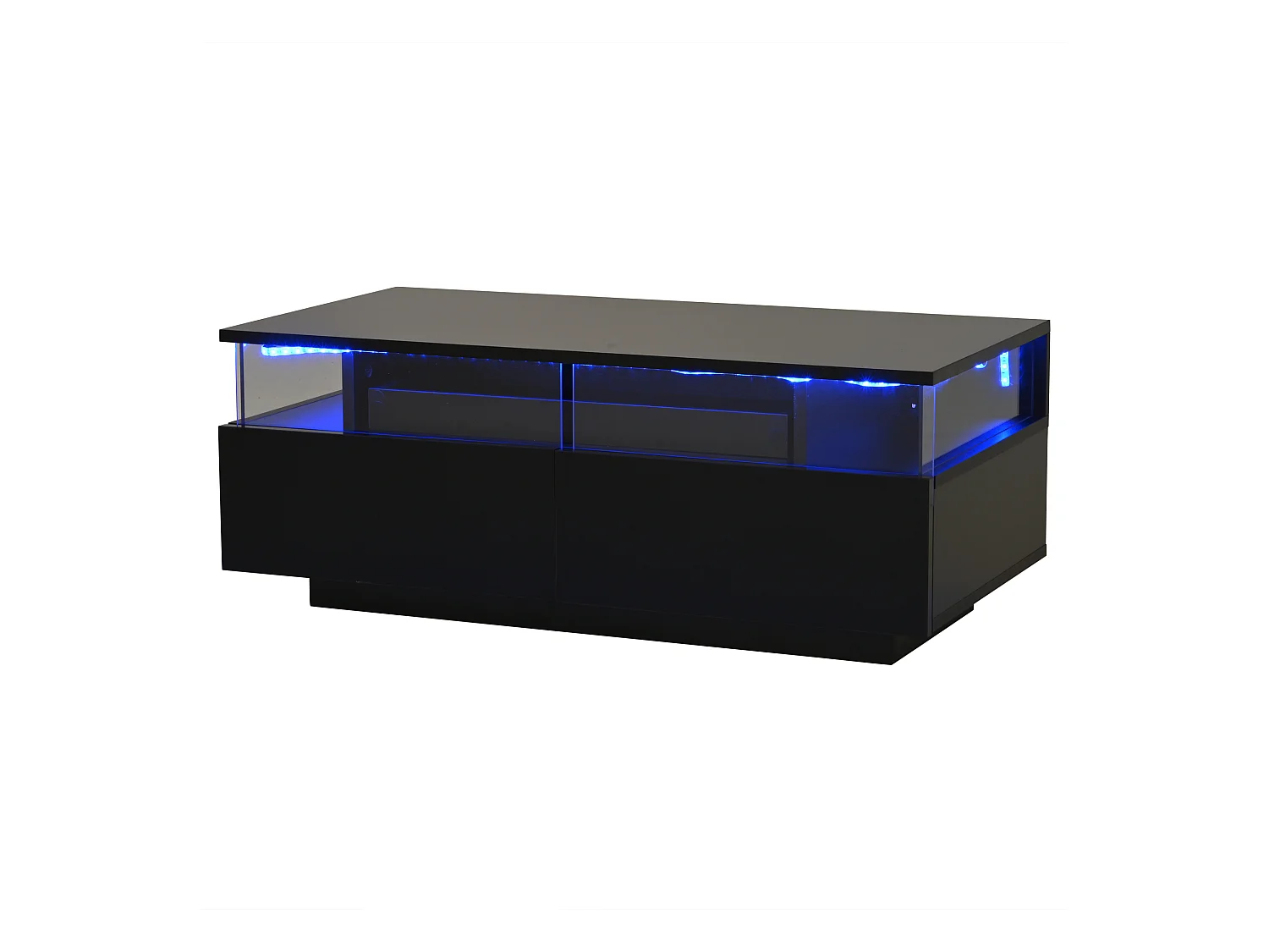 Stolik kawowy LED z 2 szufladami i wyjmowaną półką, czarny - do salonu i biura