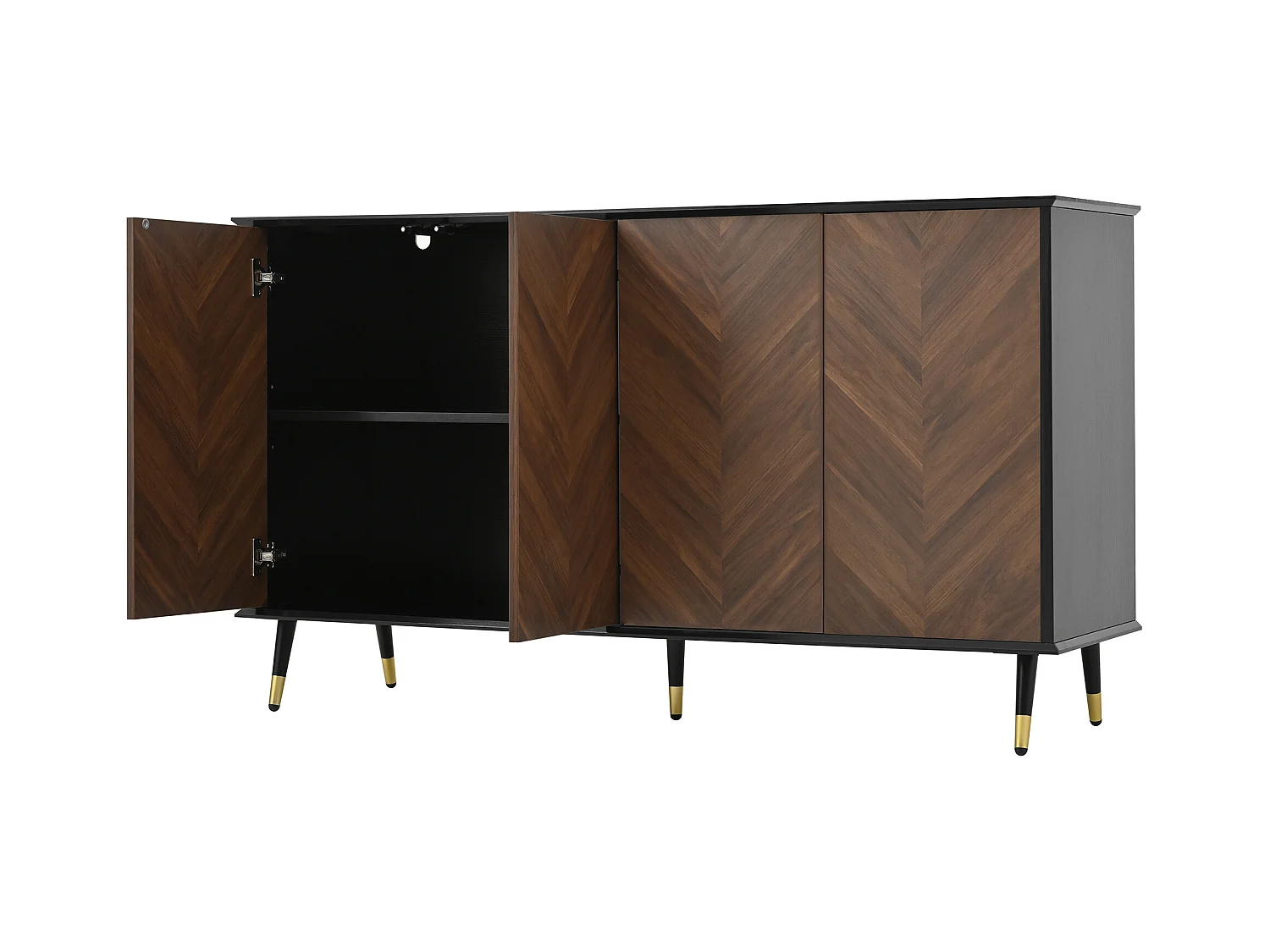 Buffet noir-brun avec 4 portes et étagères réglables en hauteur - pour salon et salle à manger