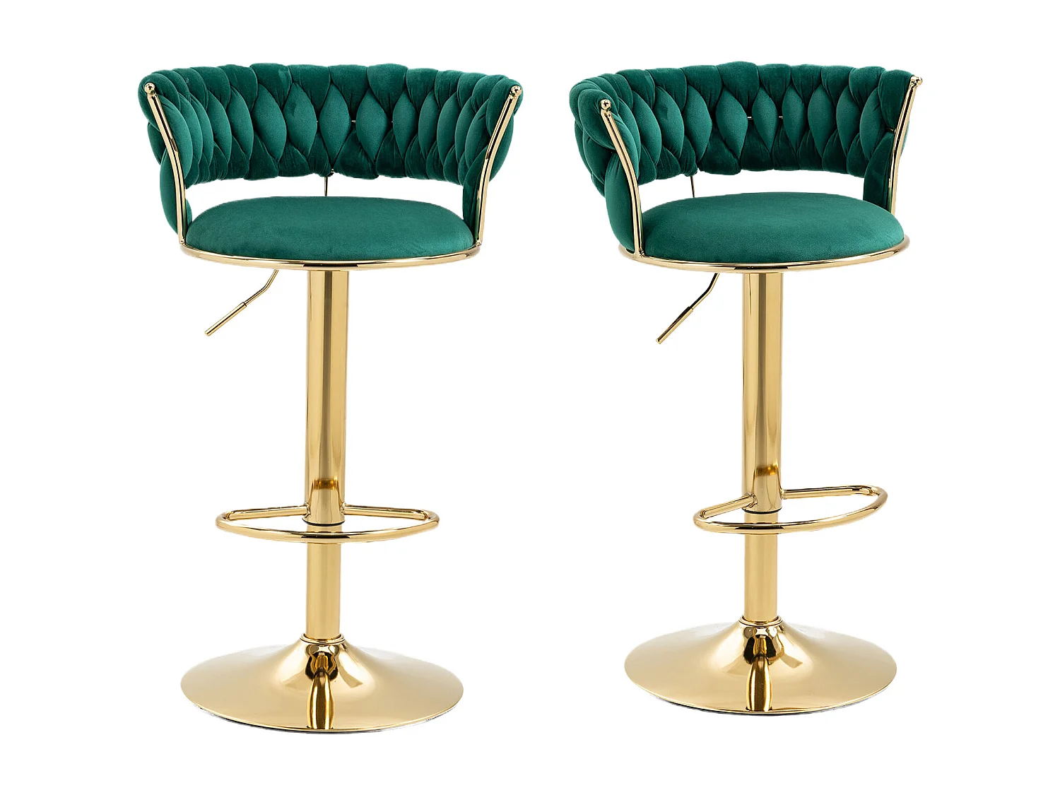 Lot de 2 tabourets de bar pivotants avec dossier, réglables en hauteur – Velours vert