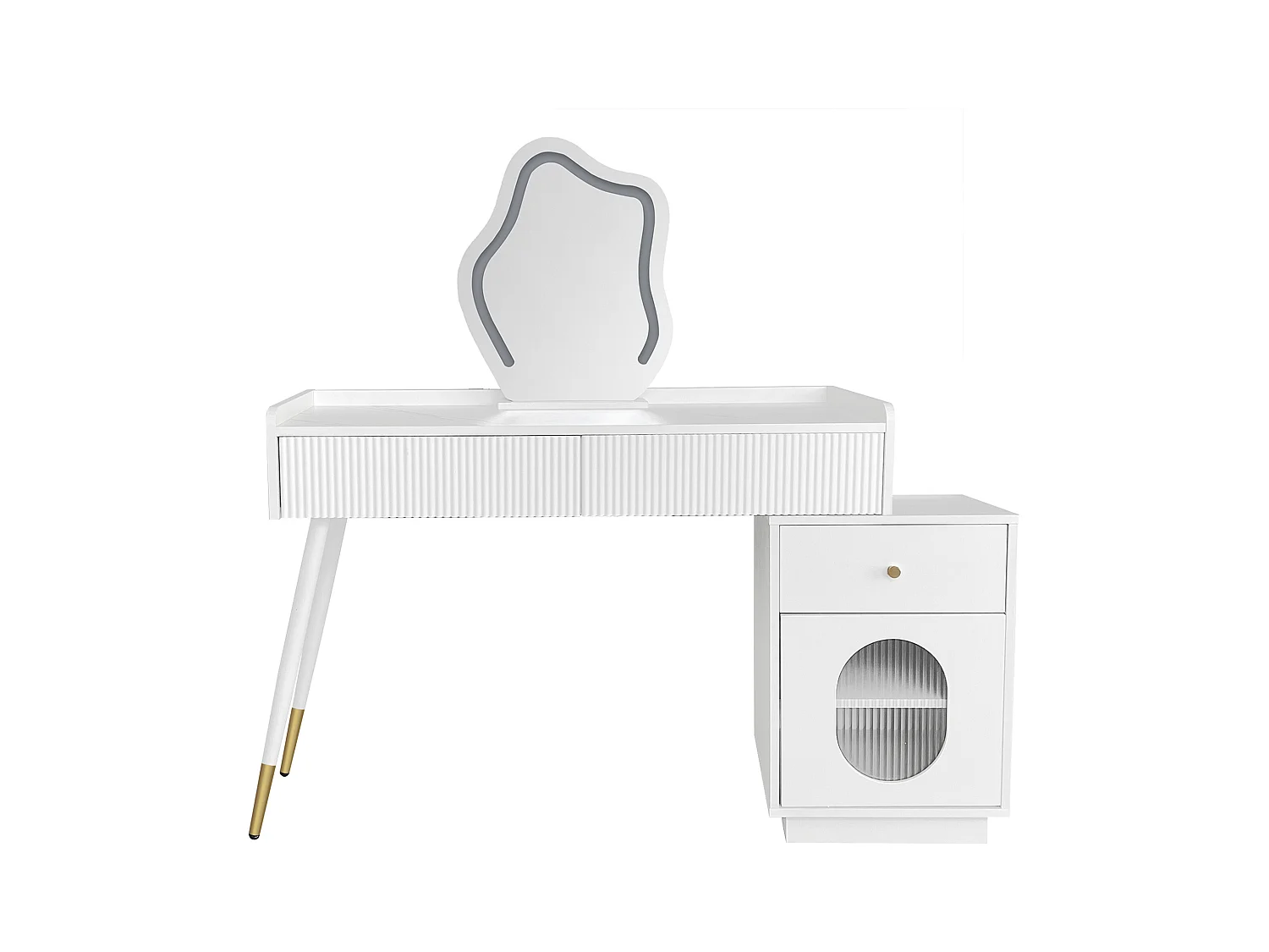 Coiffeuse blanche avec 3 tiroirs de rangement et 1 porte, miroir LED - sans tabouret