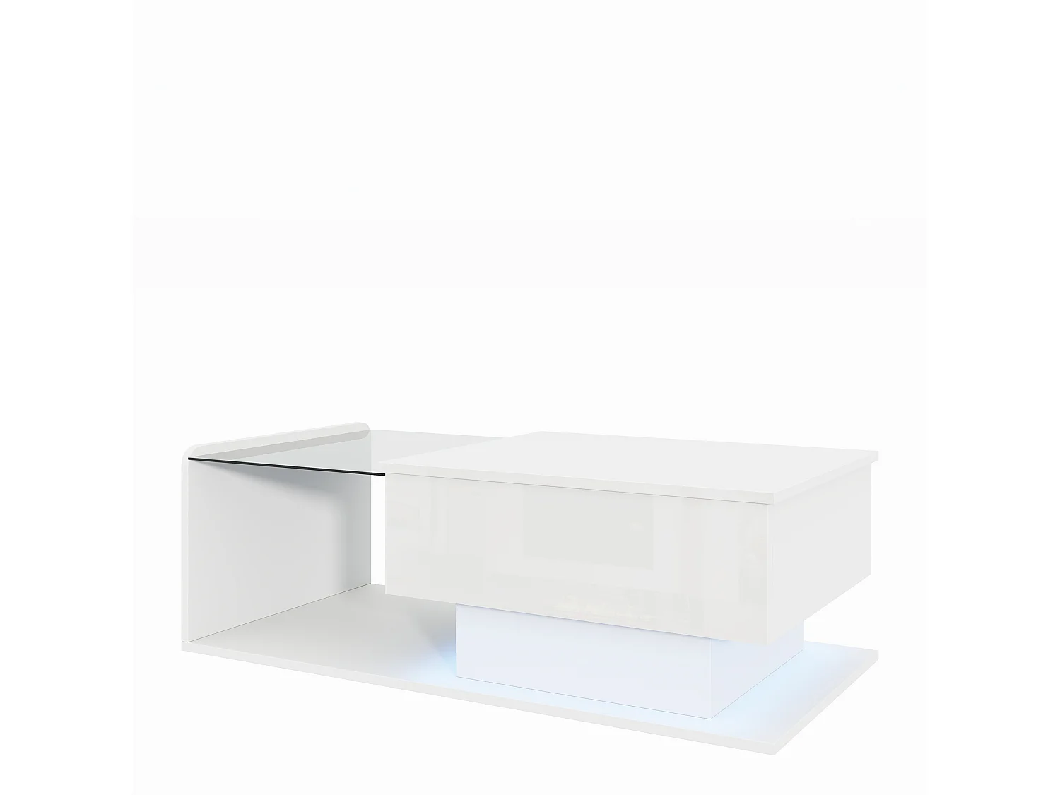 Table basse relevable Table basse blanc avec plateau relevable et plateau en verre - éclairage LED