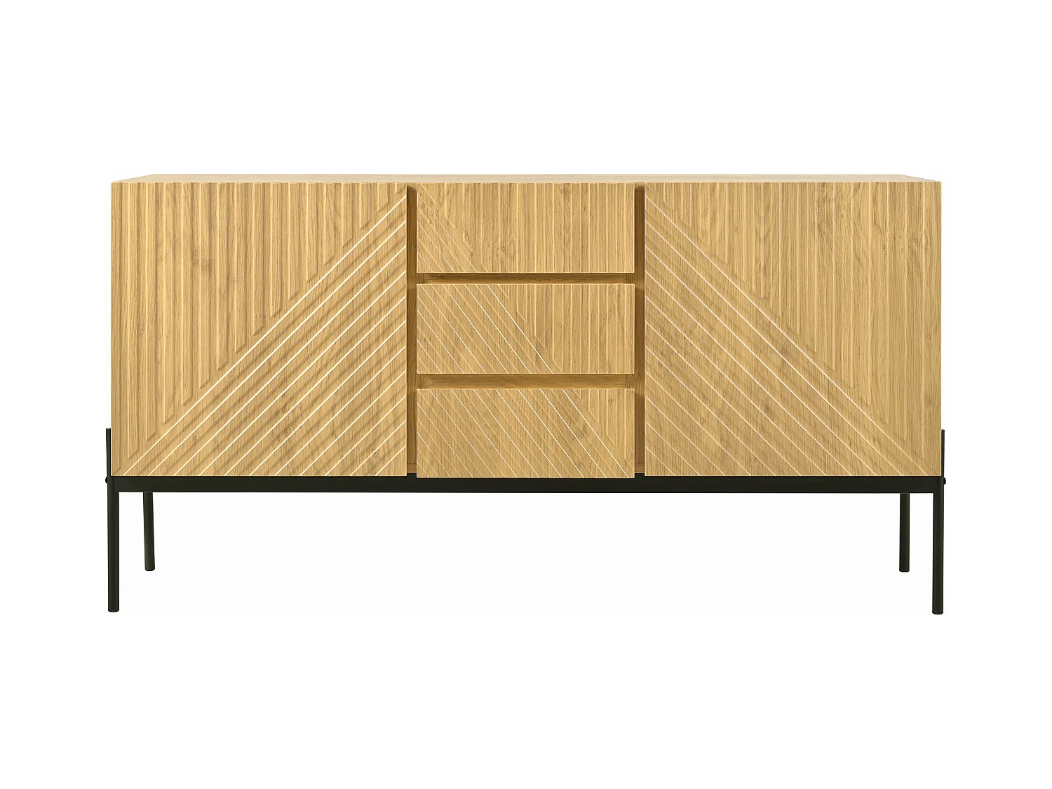 Buffet naturel avec 2 portes et 3 tiroirs, pieds en métal noir - pour salon et chambre