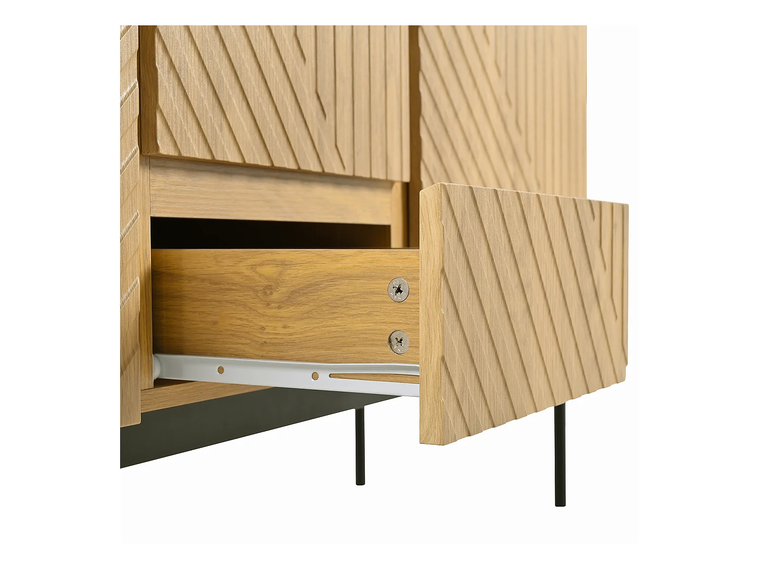 Buffet naturel avec 2 portes et 3 tiroirs, pieds en métal noir - pour salon et chambre