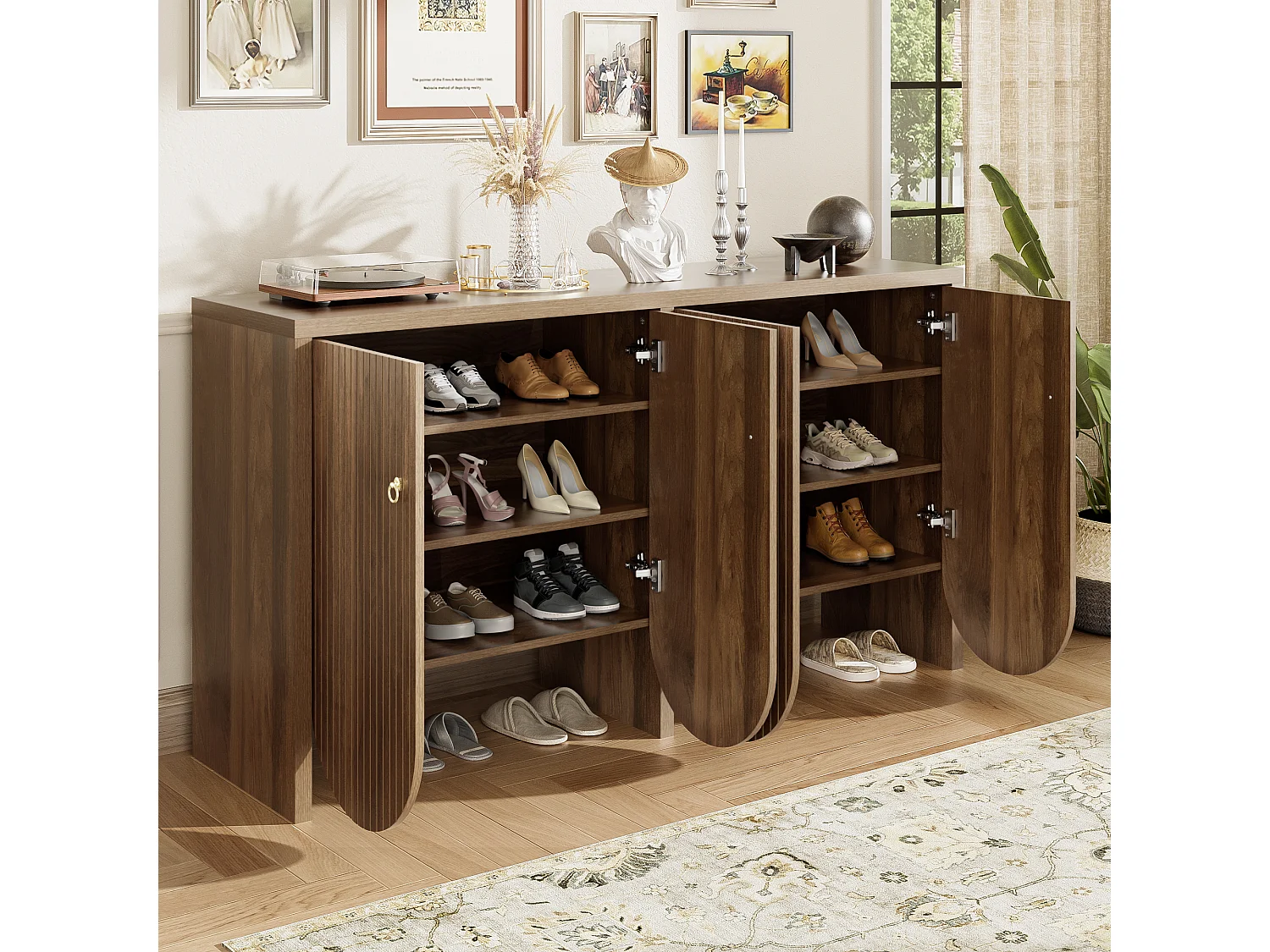 Buffet couleur bois avec 4 portes et étagères réglables - pour salon et salle à manger