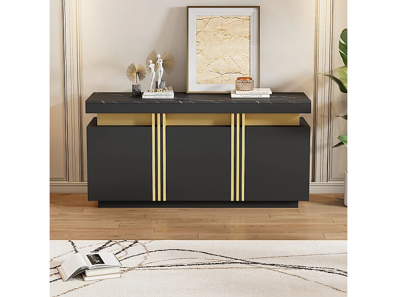 Zwart dressoir met 3 deuren en verstelbare planken - perfect voor woon- en eetkamers