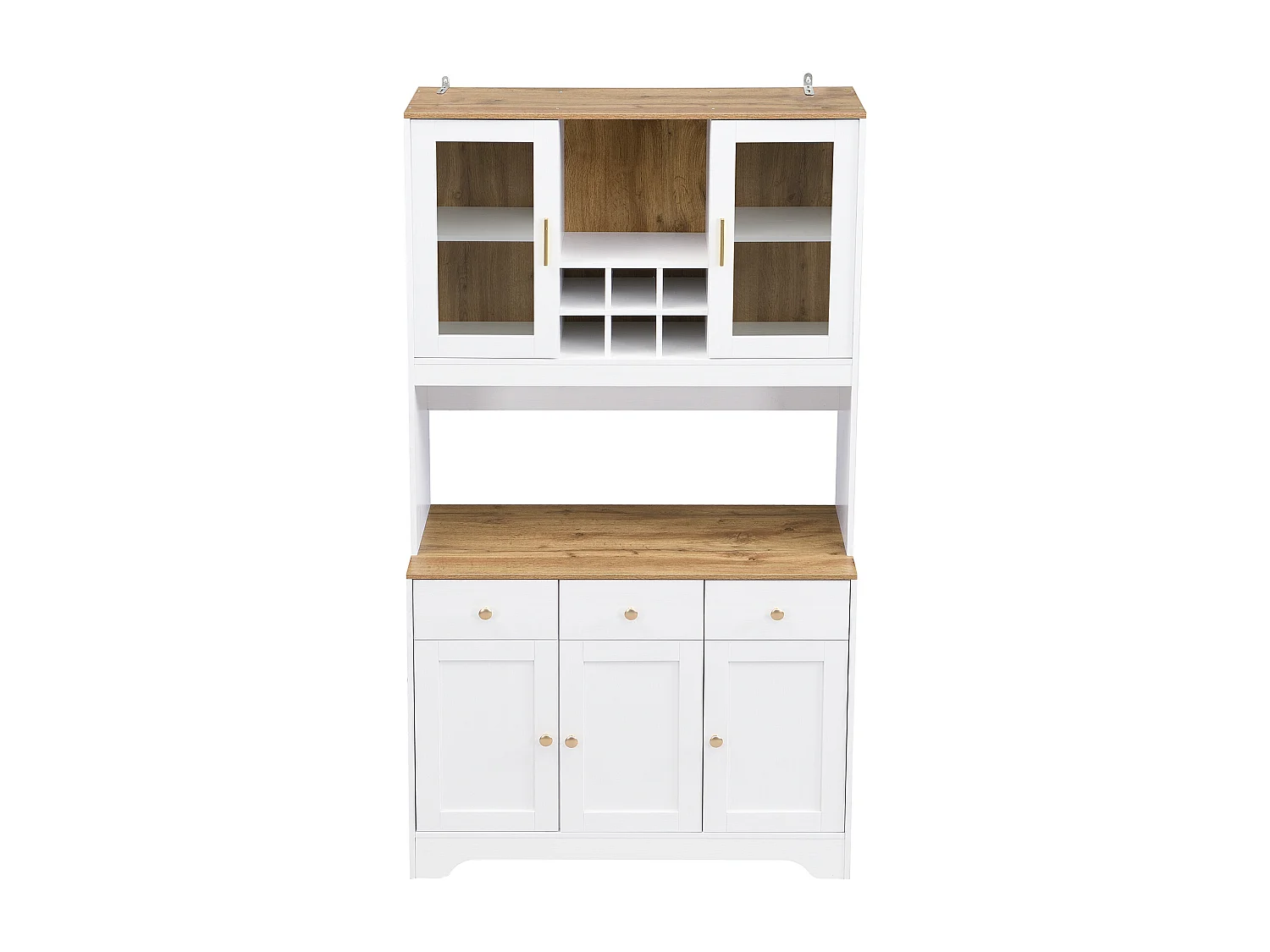 Hoog dressoir met 5 deuren, 3 laden en open vakken, wit - voor woon- en eetkamers