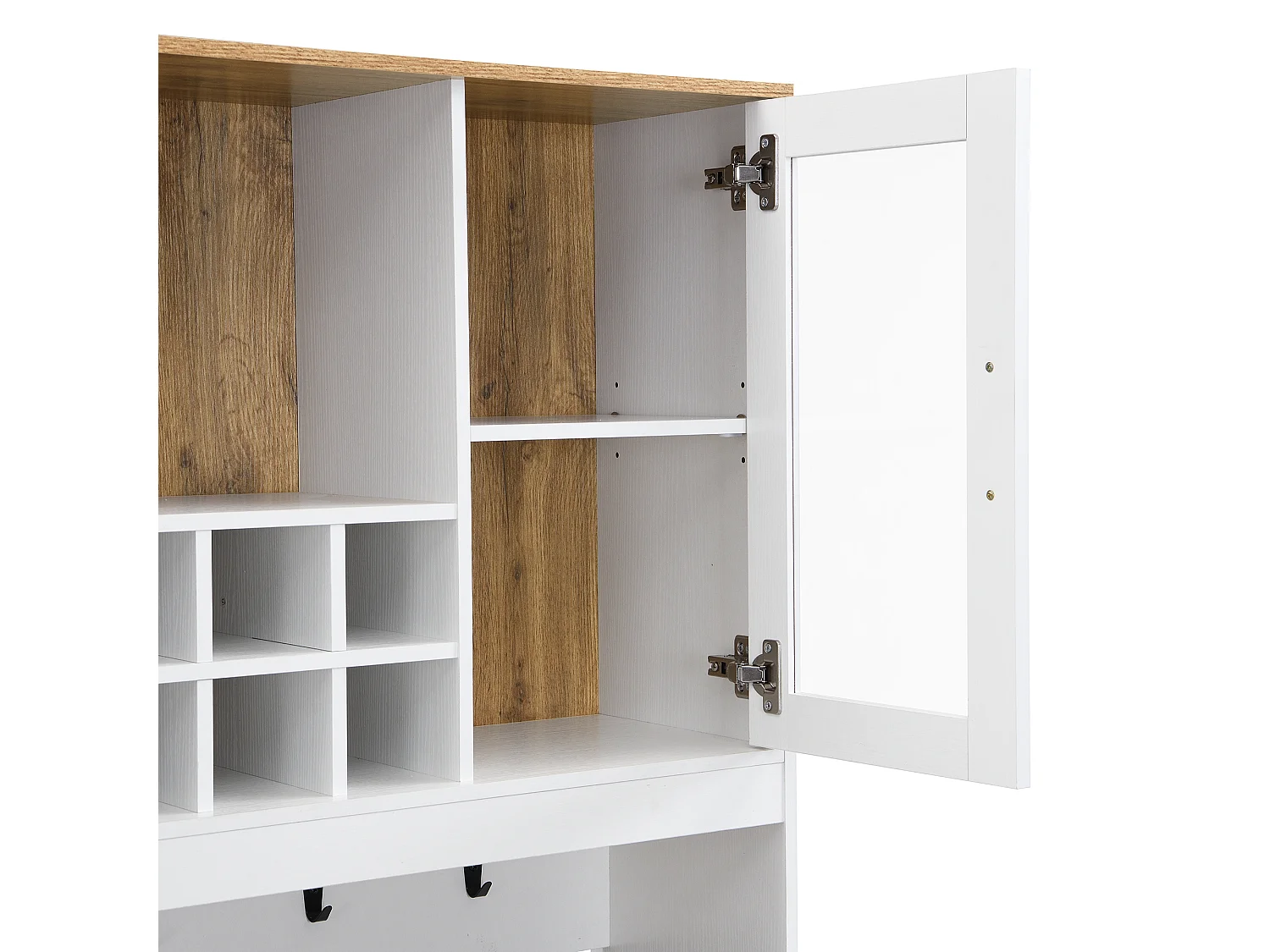 Hoog dressoir met 5 deuren, 3 laden en open vakken, wit - voor woon- en eetkamers