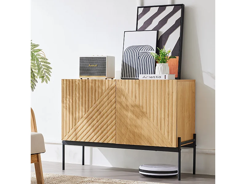 Natürliches Sideboard mit 2 Türen und schwarzen Metallbeinen – für Wohnzimmer und Schlafzimmer