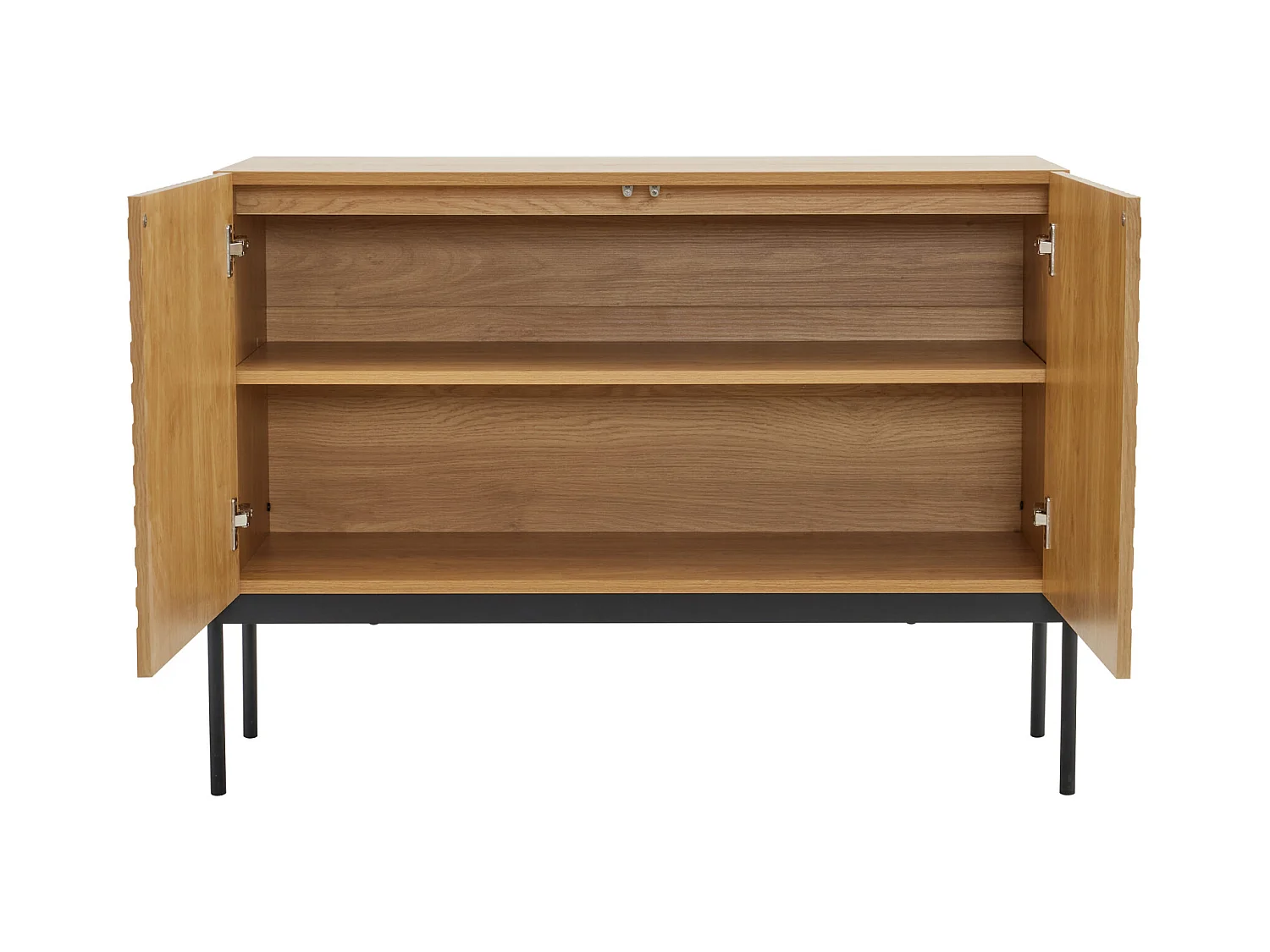 Buffet naturel avec 2 portes, pieds en métal noir - pour salon et chambre