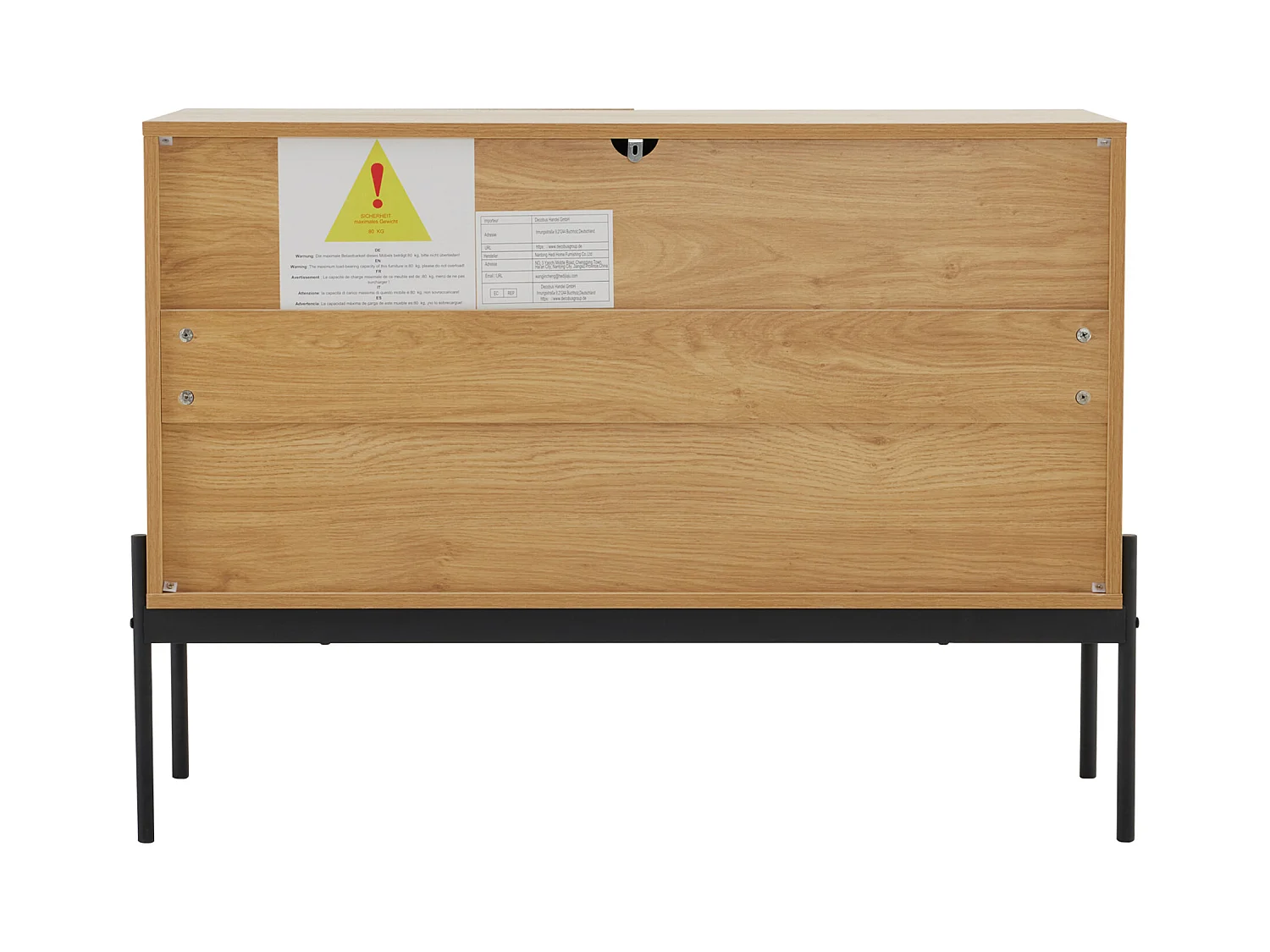 Buffet naturel avec 2 portes, pieds en métal noir - pour salon et chambre