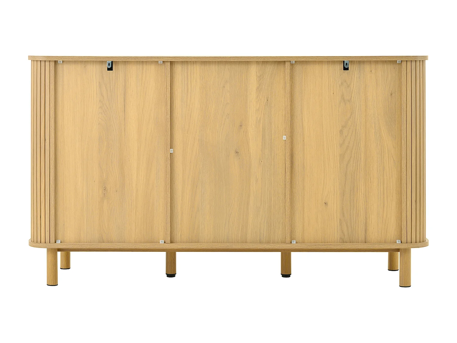 Komoda z naturalnego drewna z 2 drzwiami z rattanu i 3 szufladami w paski - nogi metalowe