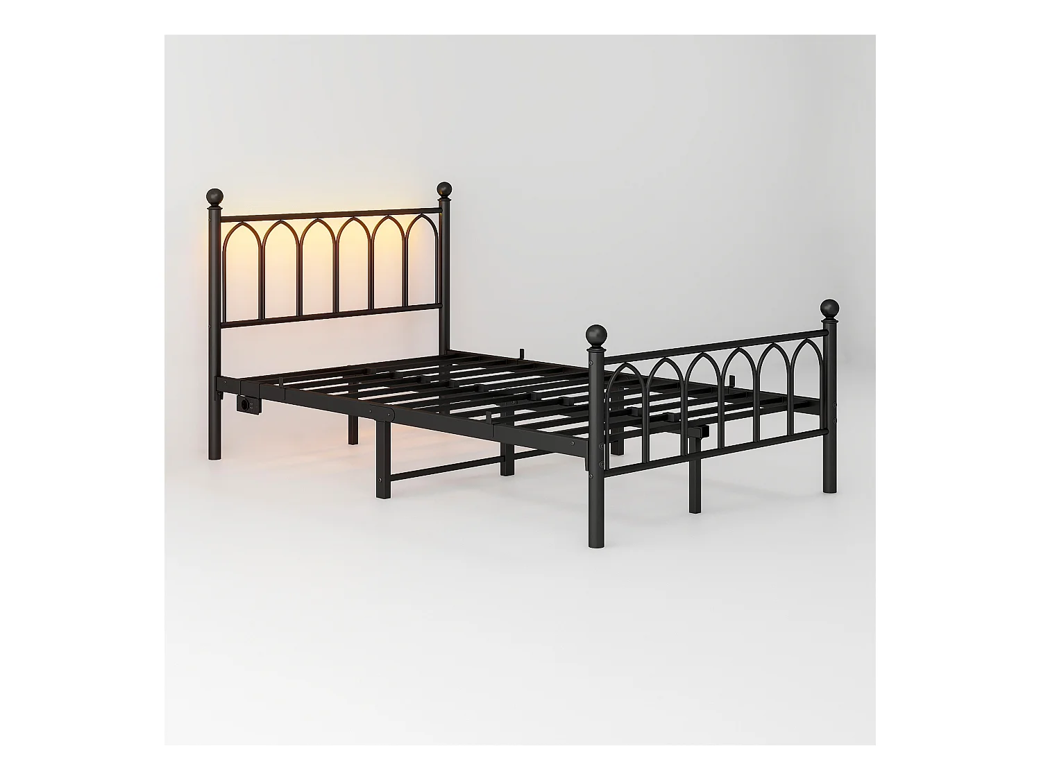 Lit adulte 120 x 200 cm, noir, lit simple avec port de charge et LED, cadre métallique - sans matelas