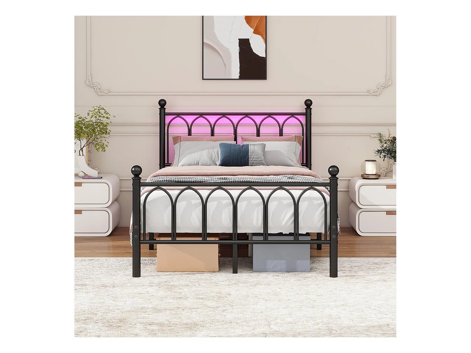 Lit adulte 120 x 200 cm, noir, lit simple avec port de charge et LED, cadre métallique - sans matelas