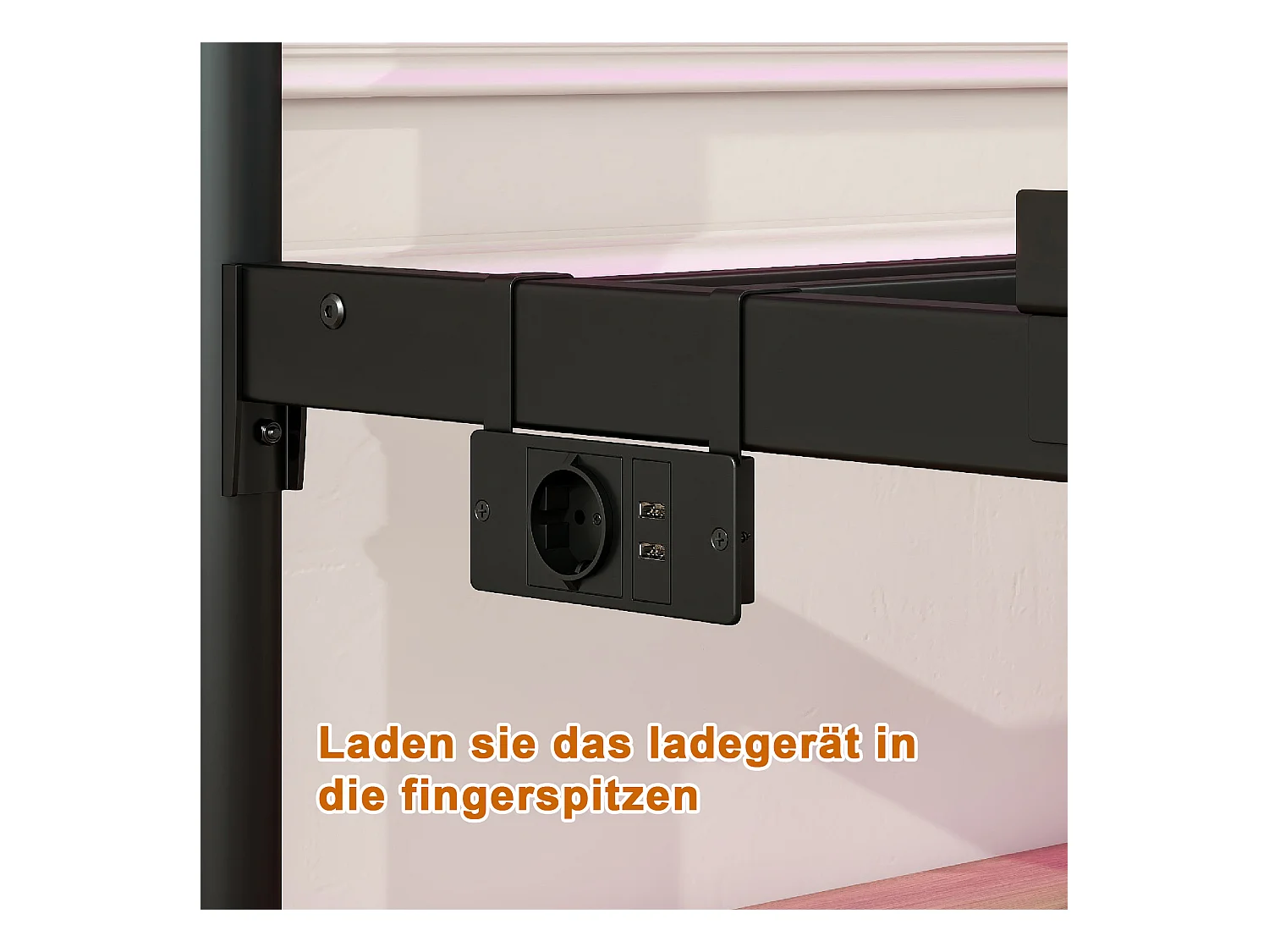 Lit adulte 120 x 200 cm, noir, lit simple avec port de charge et LED, cadre métallique - sans matelas