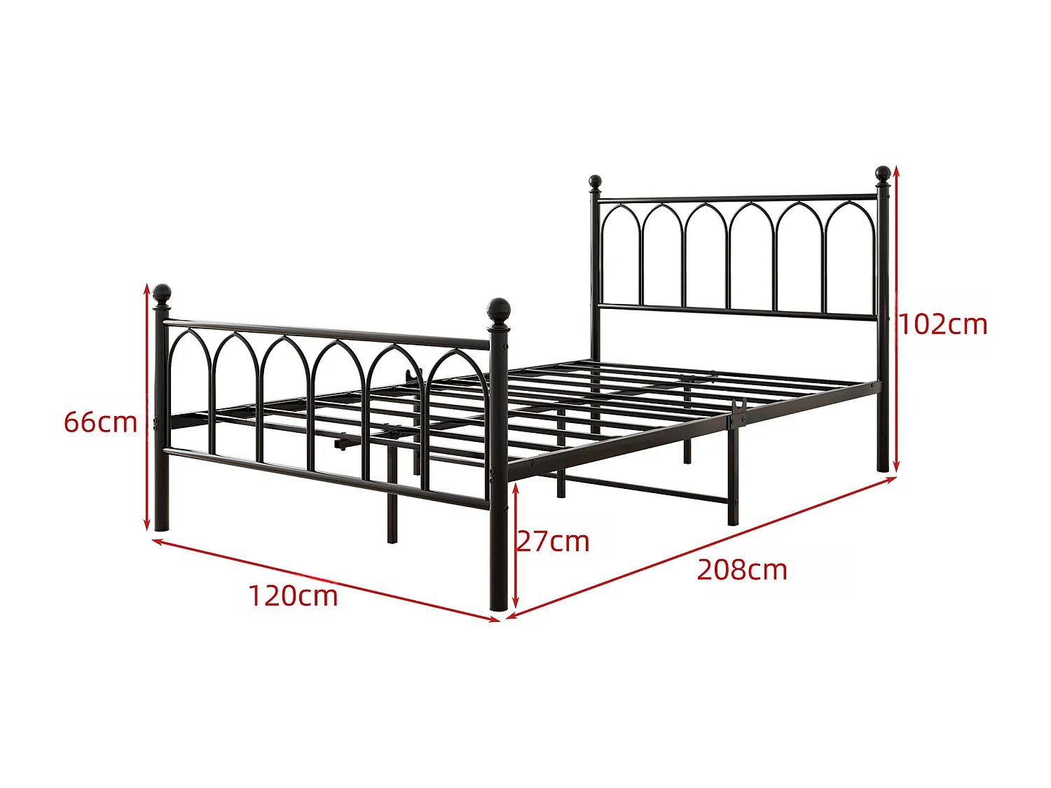 Erwachsenenbett 120 x 200 cm, schwarz, Einzelbett mit Ladeanschluss und LED, Metallrahmen – ohne Matratze