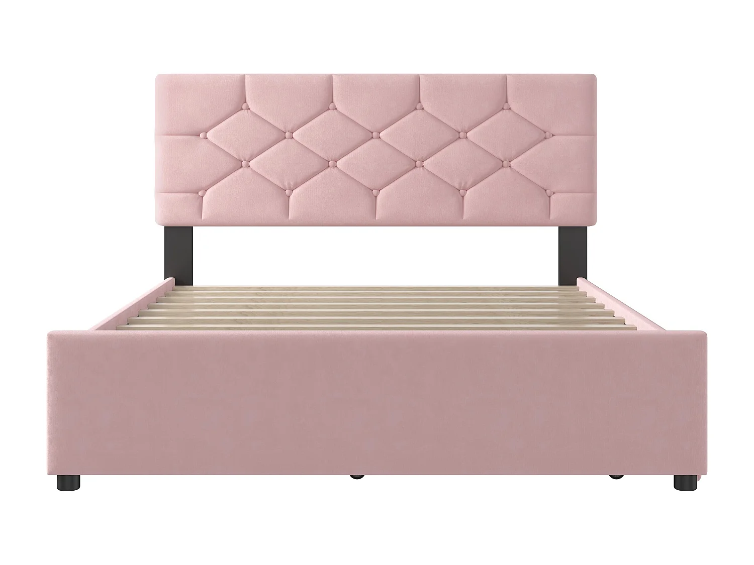 Doppelbett 140 x 200 cm, Samt rosa, mit Ausziehbett und Lattenrost – ohne Matratze