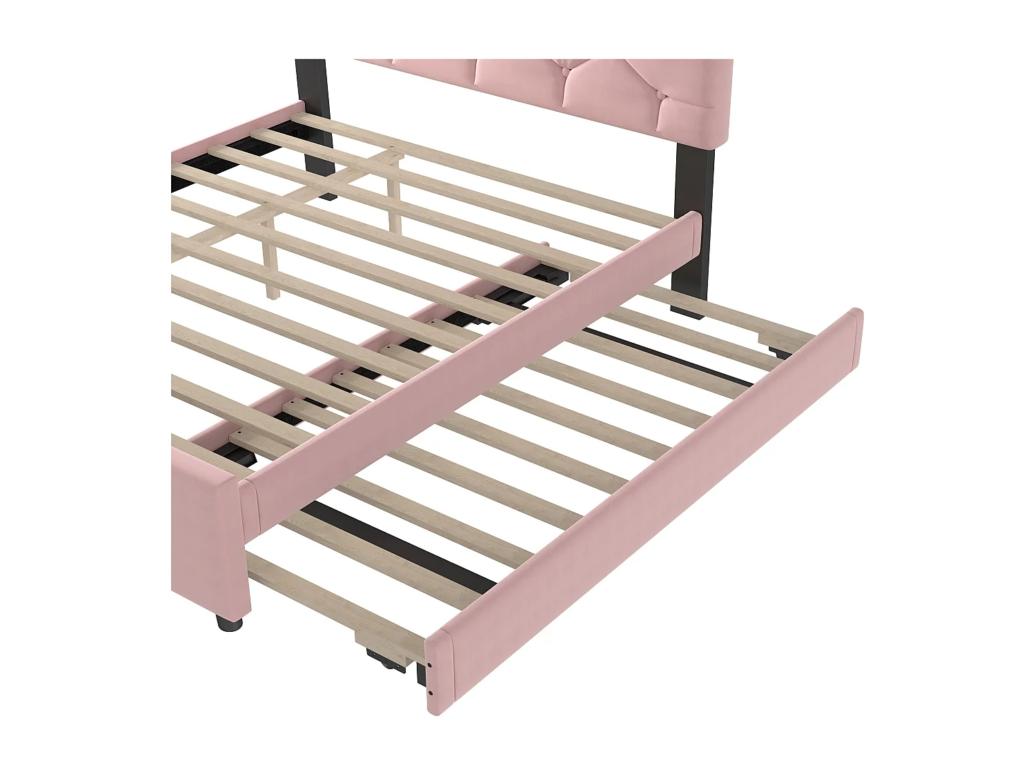 Doppelbett 140 x 200 cm, Samt rosa, mit Ausziehbett und Lattenrost – ohne Matratze