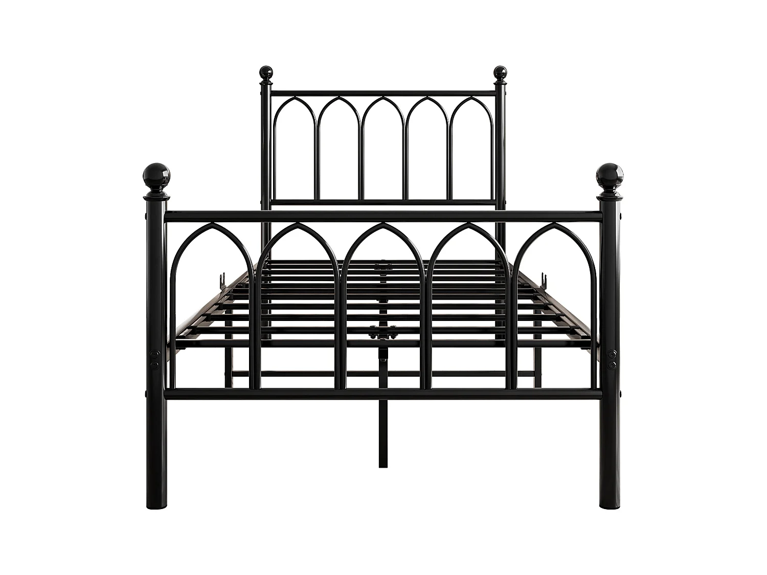 Lit simple 90 x 200 cm, noir, avec port de charge et LED, cadre métallique - sans matelas