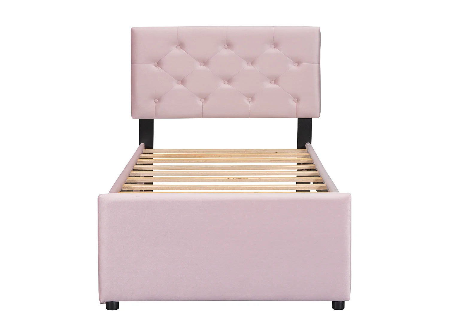 Cama infantil de 90 x 200 cm, terciopelo rosa, con cama nido y somier (sin colchón)