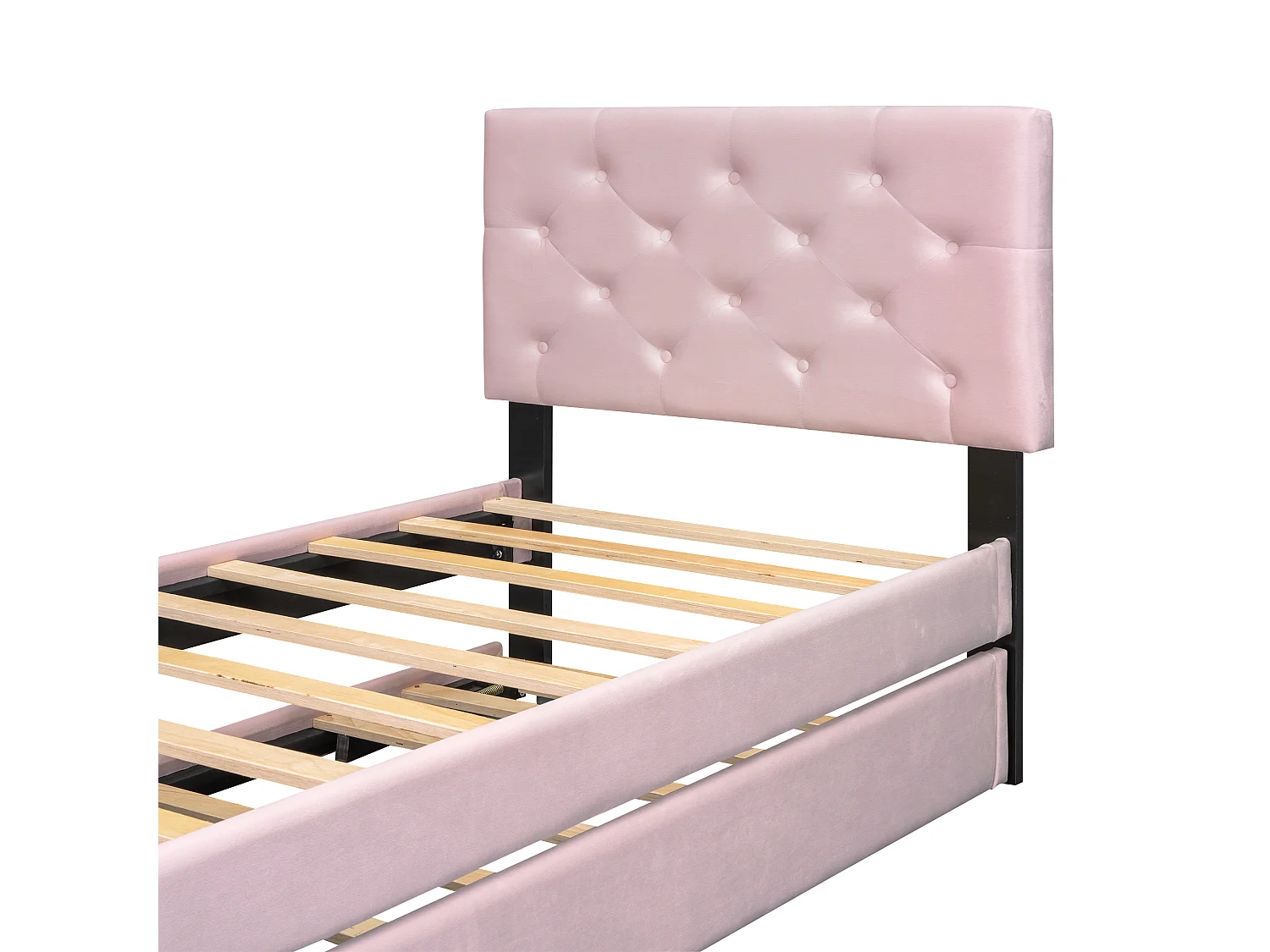 Cama infantil de 90 x 200 cm, terciopelo rosa, con cama nido y somier (sin colchón)