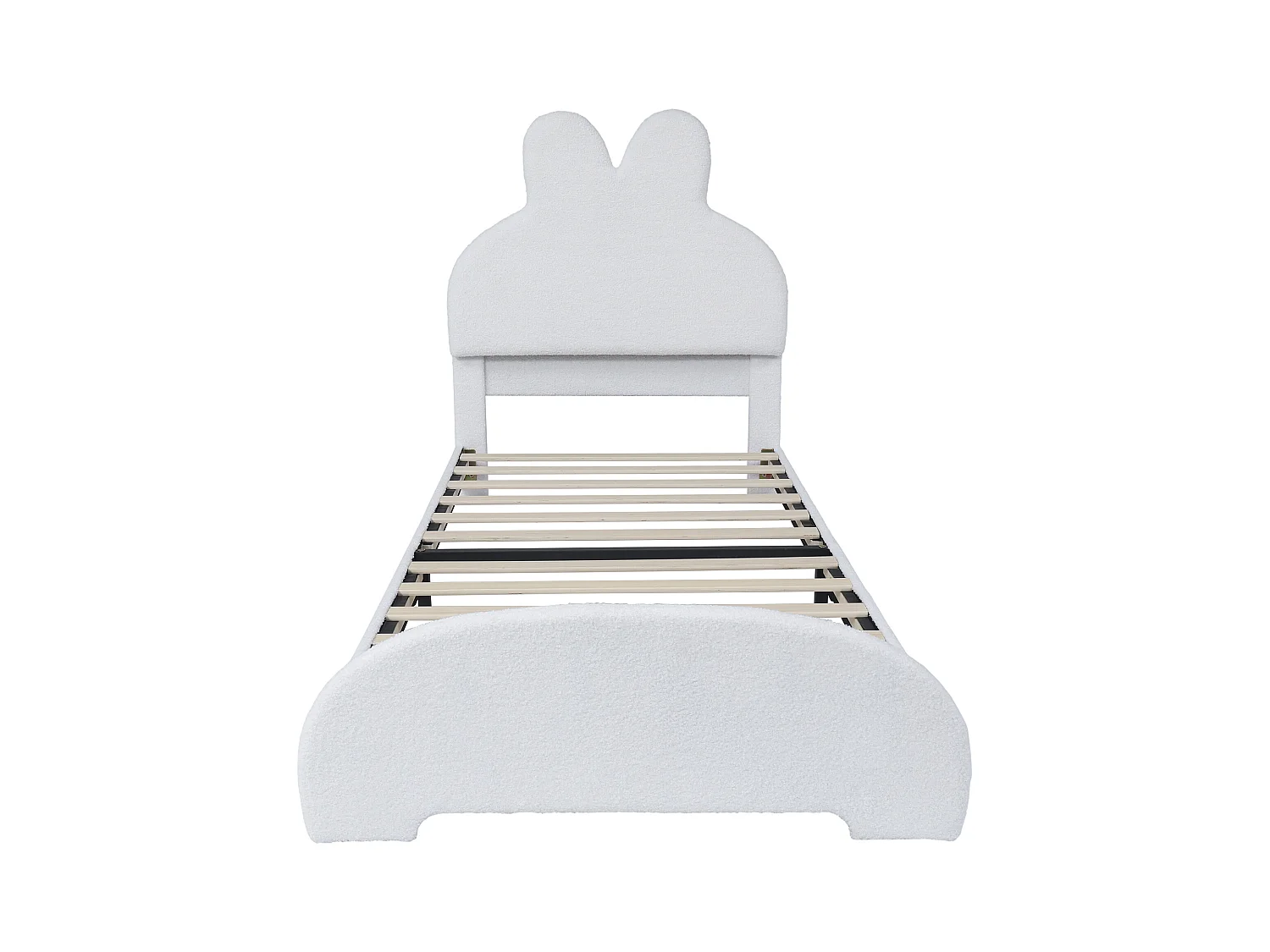 Lit simple 90x200 cm, peluche blanche, lit enfant avec tête de lit oreilles de lapin - sans matelas