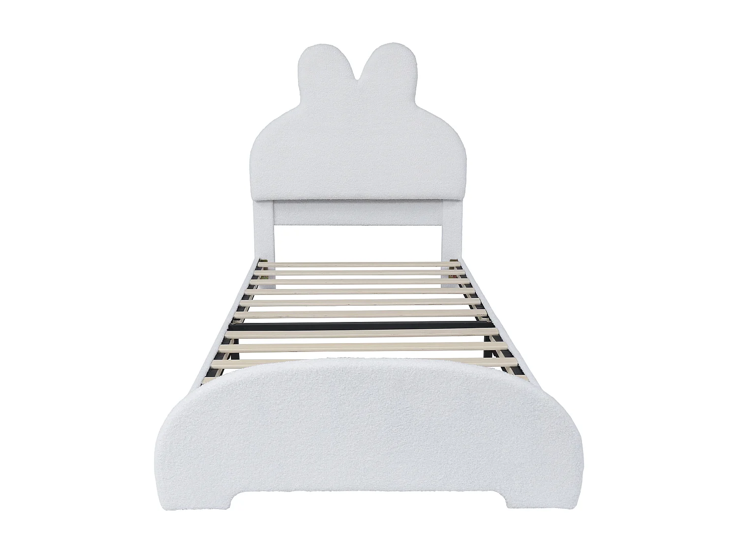 Letto singolo 90x200 cm, peluche bianco, letto per bambini con testiera a forma di orecchie da coniglio - senza materasso