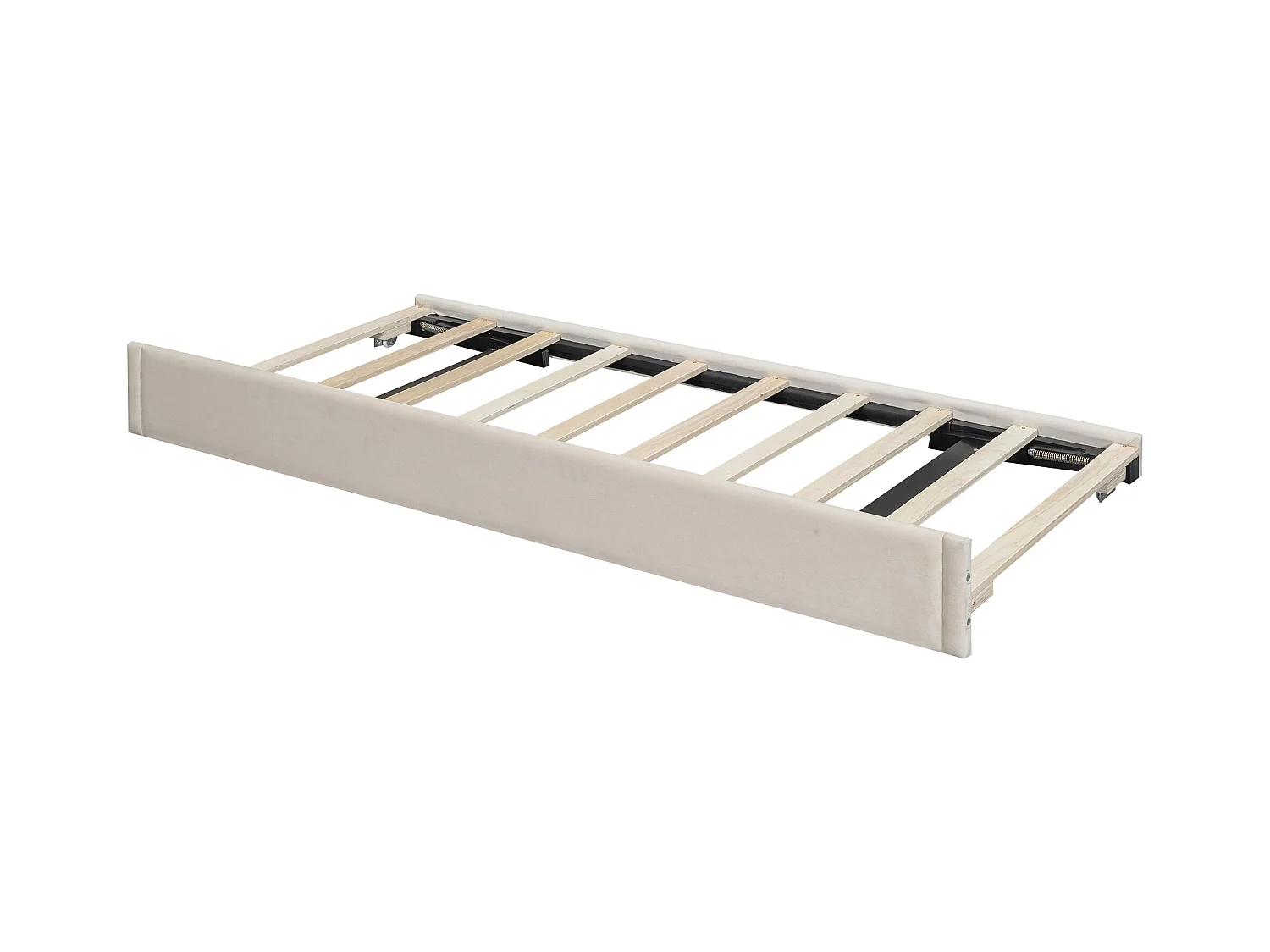 Lit enfant 90 x 200 cm, velours beige, avec lit gigogne et sommier à lattes - sans matelas