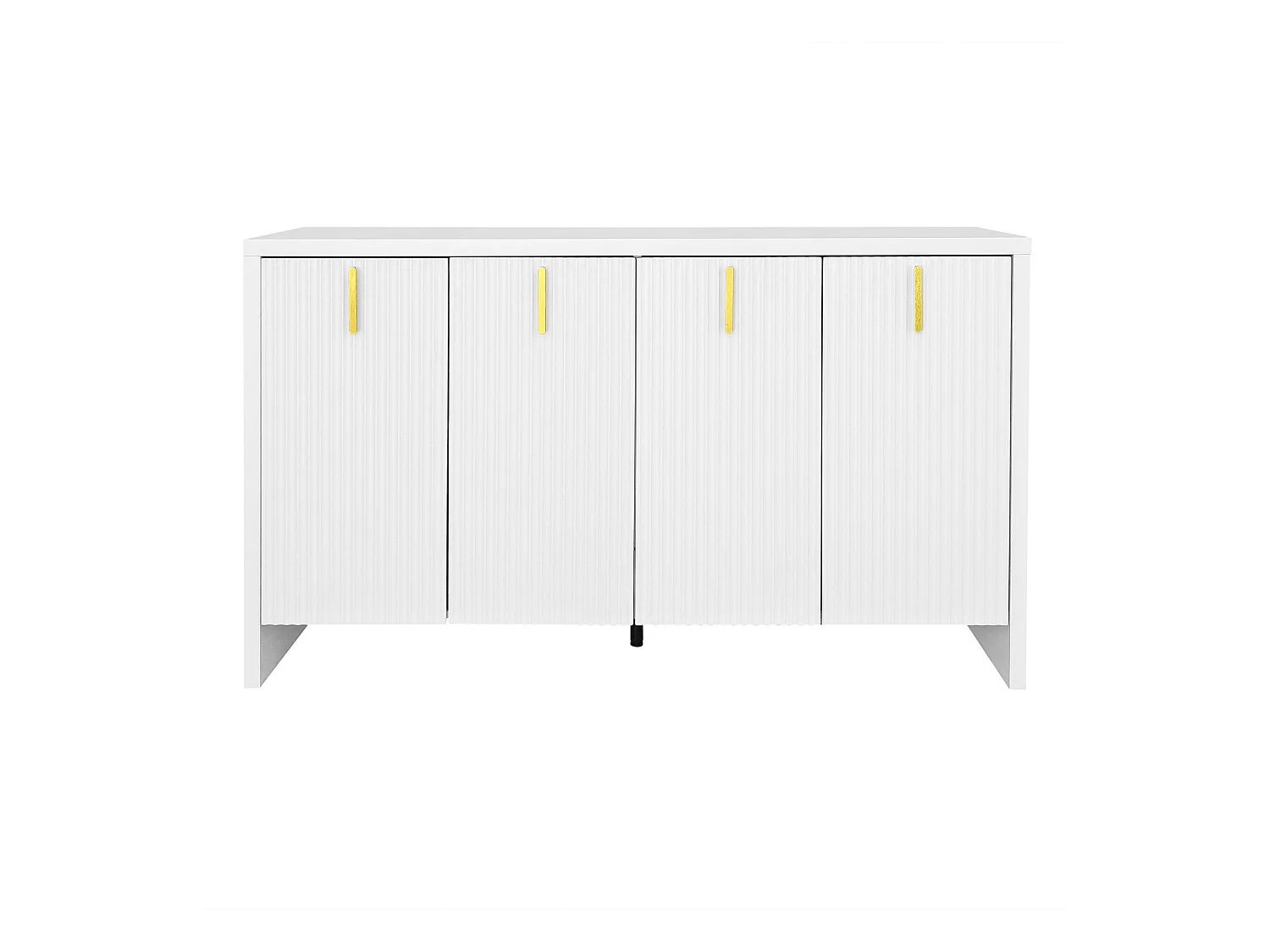 Buffet blanc avec 4 portes rayées et séparateurs réglables, poignées dorées