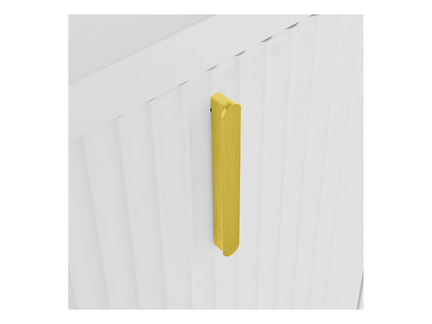 Buffet blanc avec 4 portes rayées et séparateurs réglables, poignées dorées