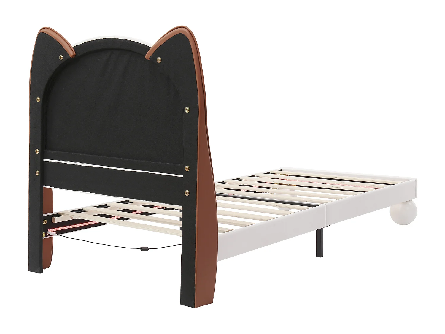 Lit enfant 90x200 cm, PU, lit simple avec lumière LED - beige et marron - sans matelas