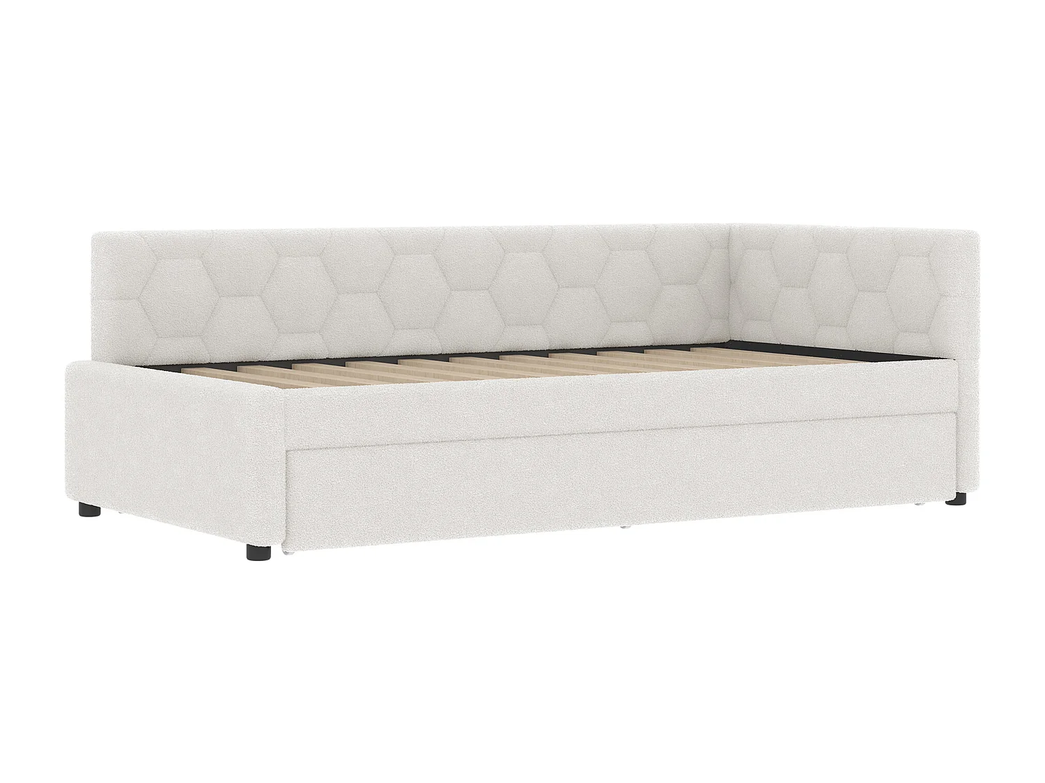 Schlafsofa 90 x 200 cm, weißer Plüsch, Ausziehbett mit Nachttischlampe und USB – ohne Matratze