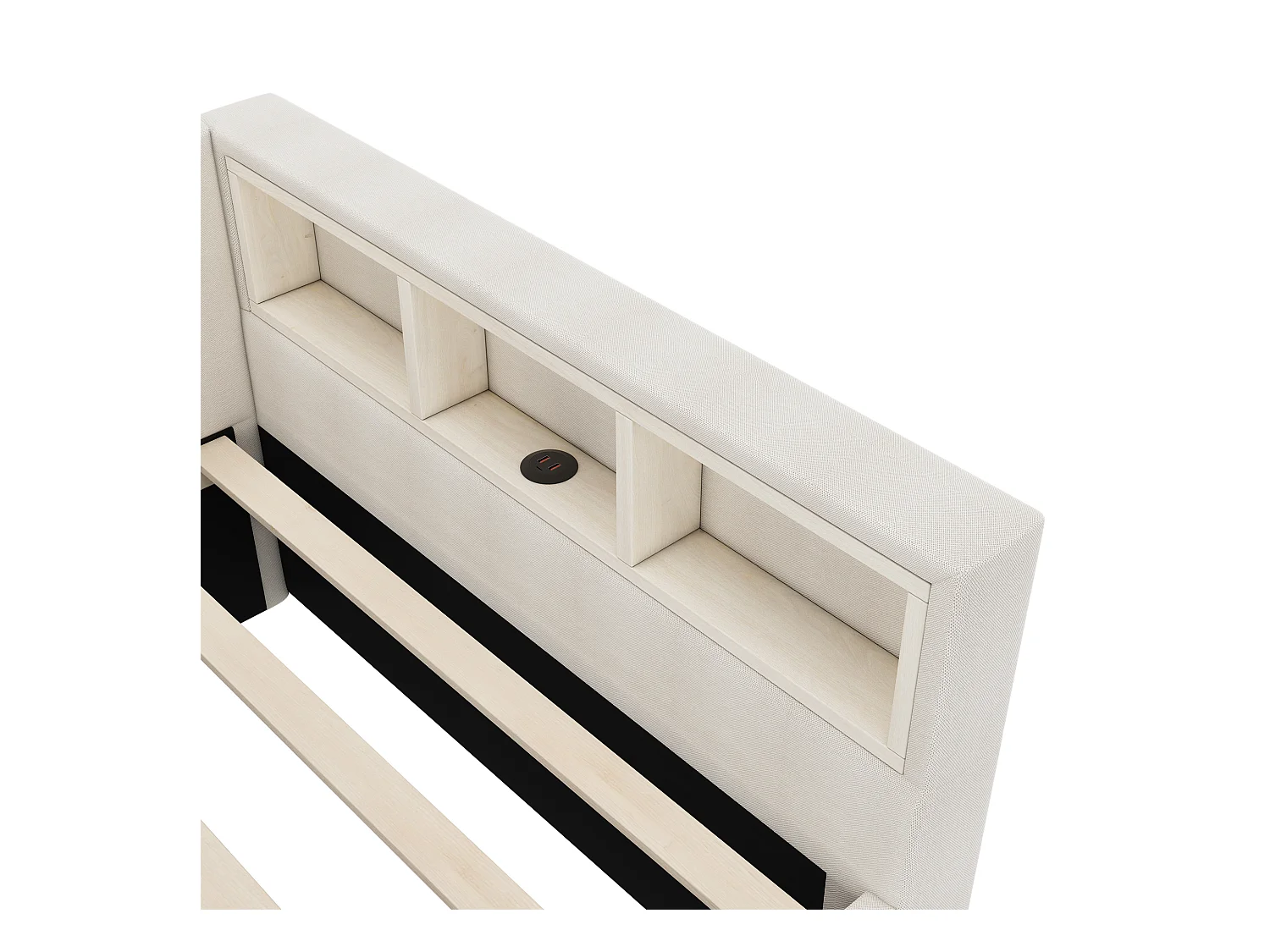 90 x 200 cm Schlafsofa, beigefarbenes Leinen, Einzelbett, LED-Beleuchtung, 2 Schubladen, USB-Anschluss – Matratze nicht enthalten