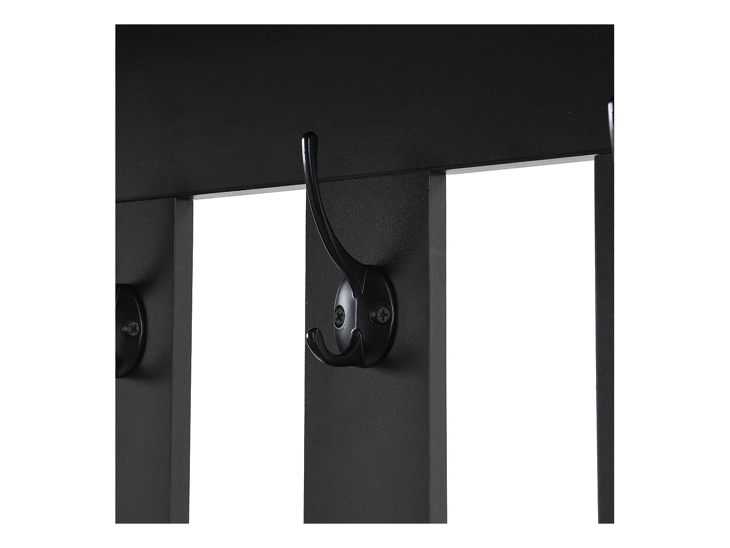 Porte-manteau d’entrée noir avec banc rembourré, 4 crochets et espace de rangement