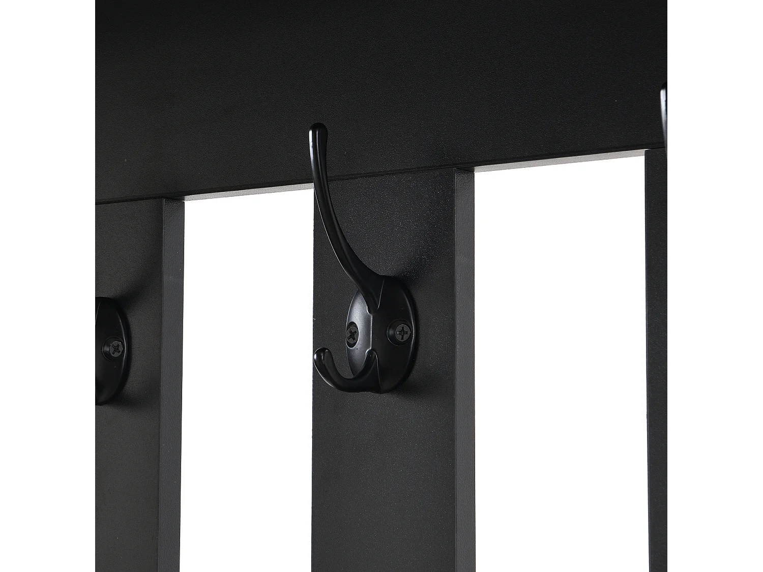 Porte-manteau d’entrée noir avec banc rembourré, 4 crochets et espace de rangement