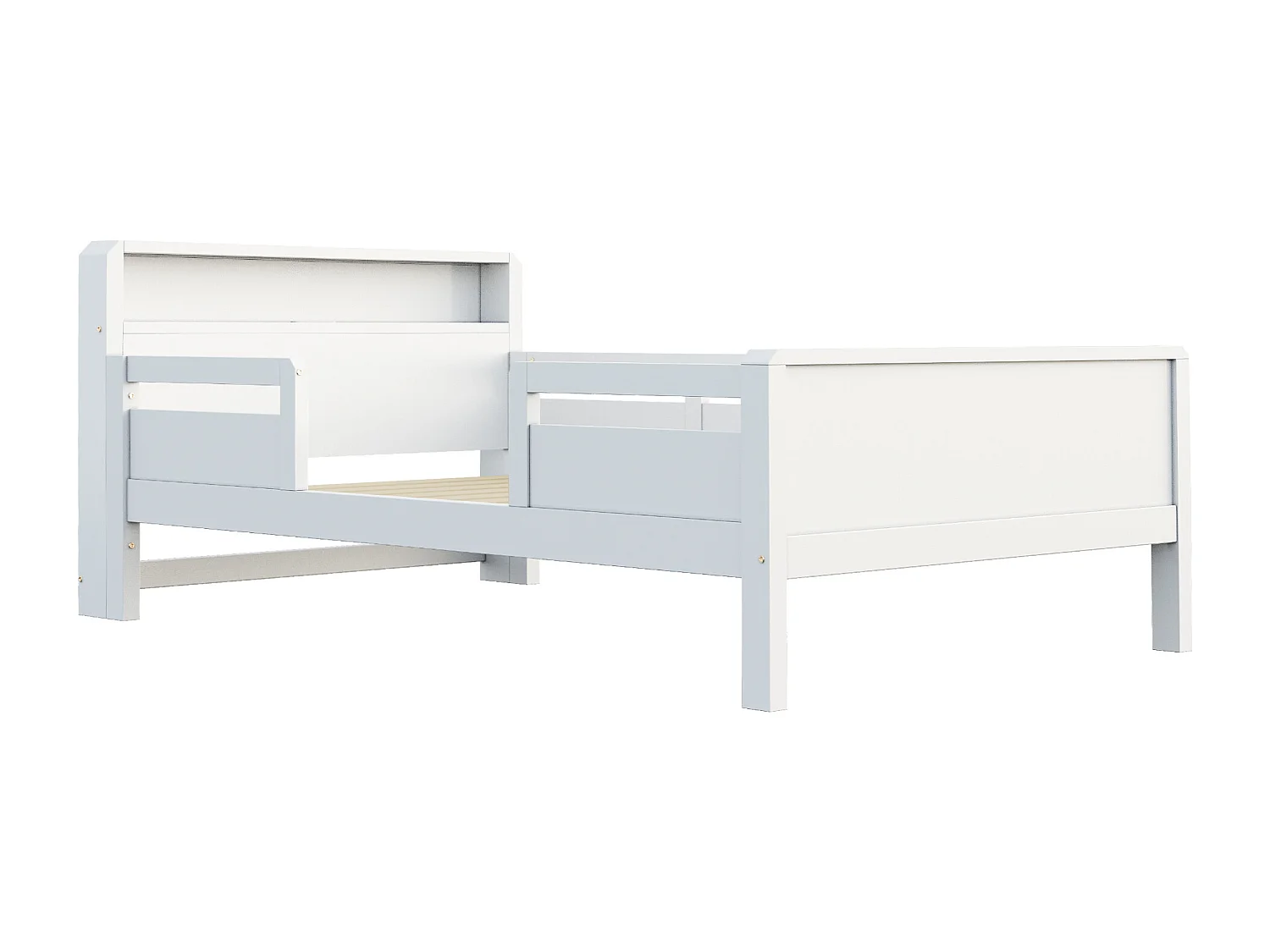 Lit enfant 90x200 cm, lit simple avec éclairage LED et prise USB, blanc, pin - sans matelas