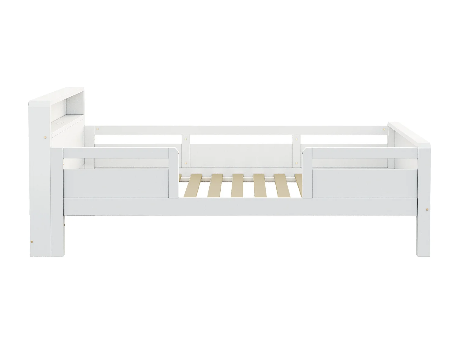 Lit enfant 90x200 cm, lit simple avec éclairage LED et prise USB, blanc, pin - sans matelas