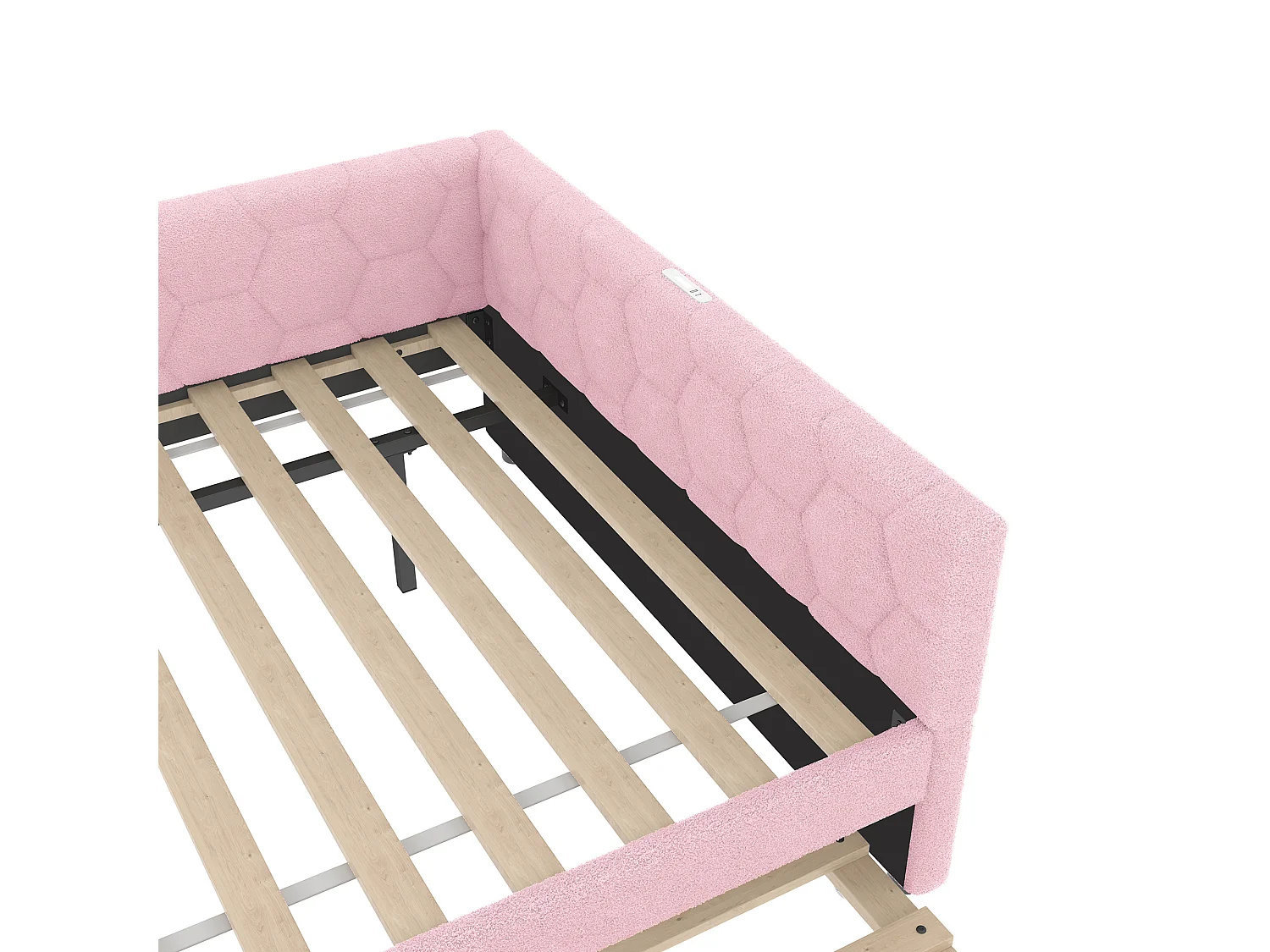 Lit banquette 90x200 cm, peluche rose, lit gigogne avec lampe de chevet et port USB - sans matelas