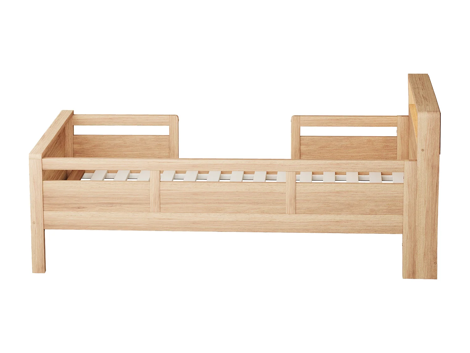 Kinderbed 90x200 cm, eenpersoonsbed met ledverlichting en USB, houtkleur, grenenhout - zonder matras