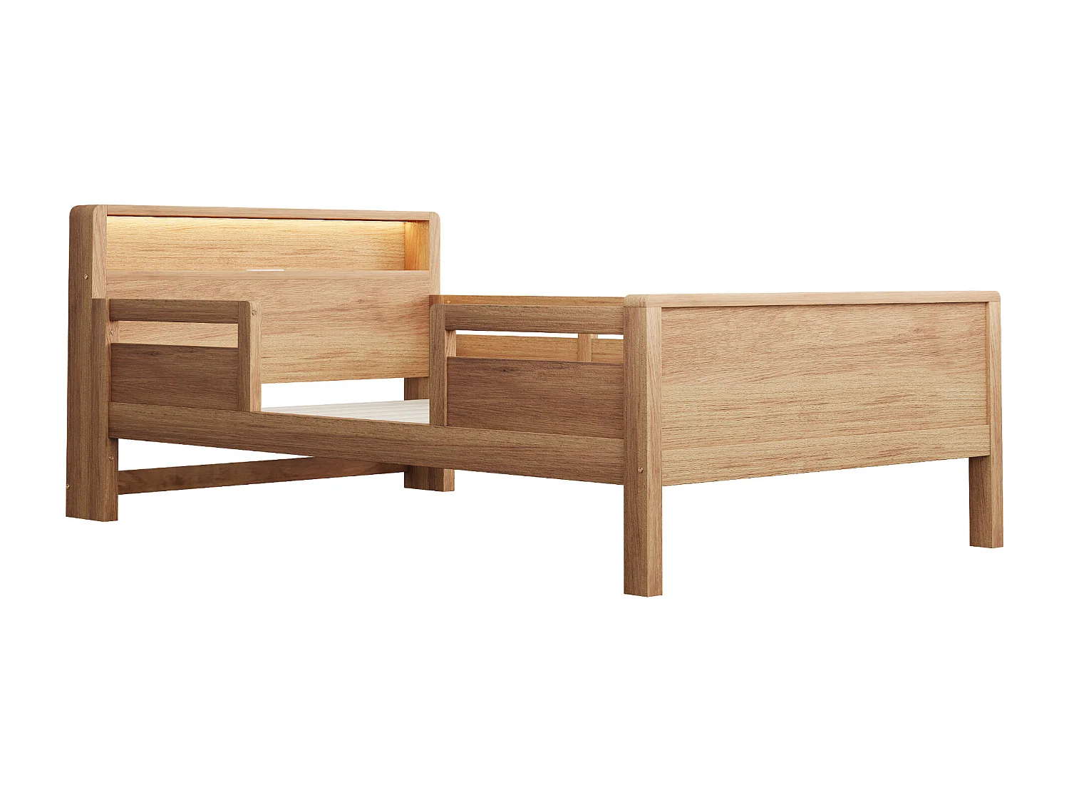 Kinderbed 90x200 cm, eenpersoonsbed met ledverlichting en USB, houtkleur, grenenhout - zonder matras