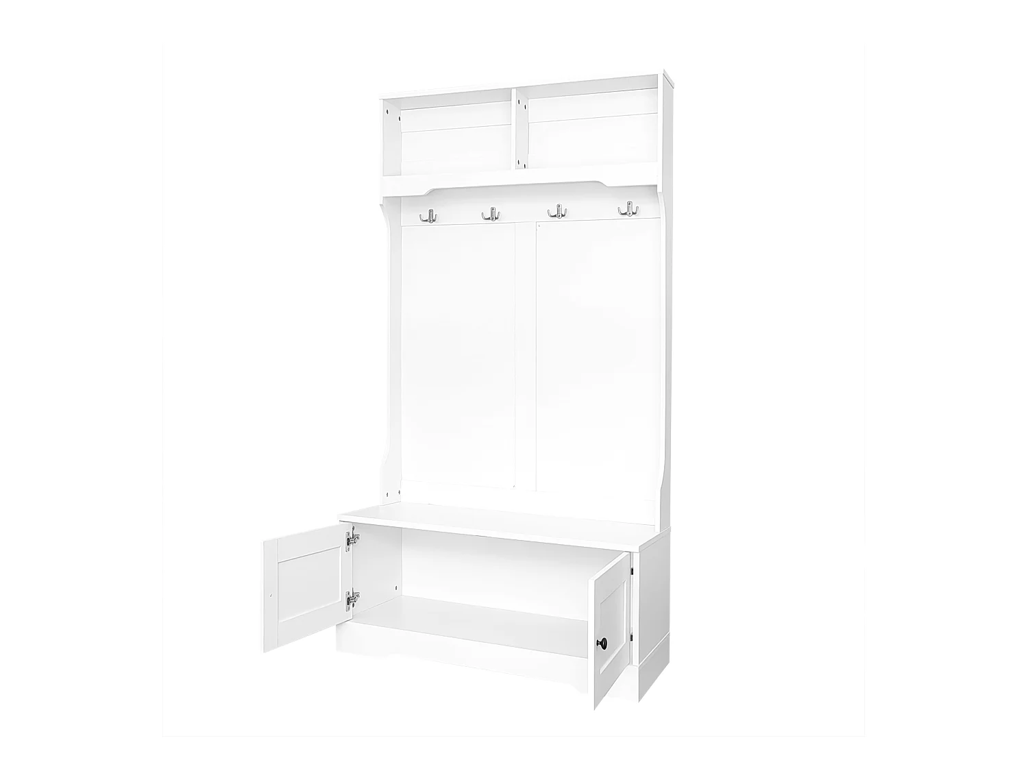 Porte-manteau blanc avec 4 crochets et 2 portes de rangement – pour entrées et couloirs