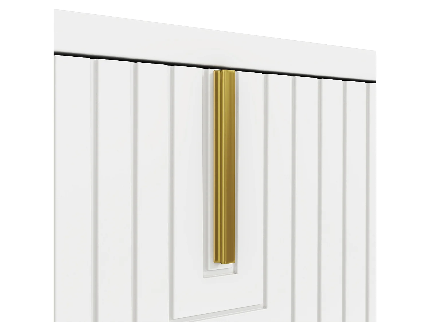 Meuble TV blanc avec 4 portes texturées, poignées et pieds dorés -pour salon et bureaux