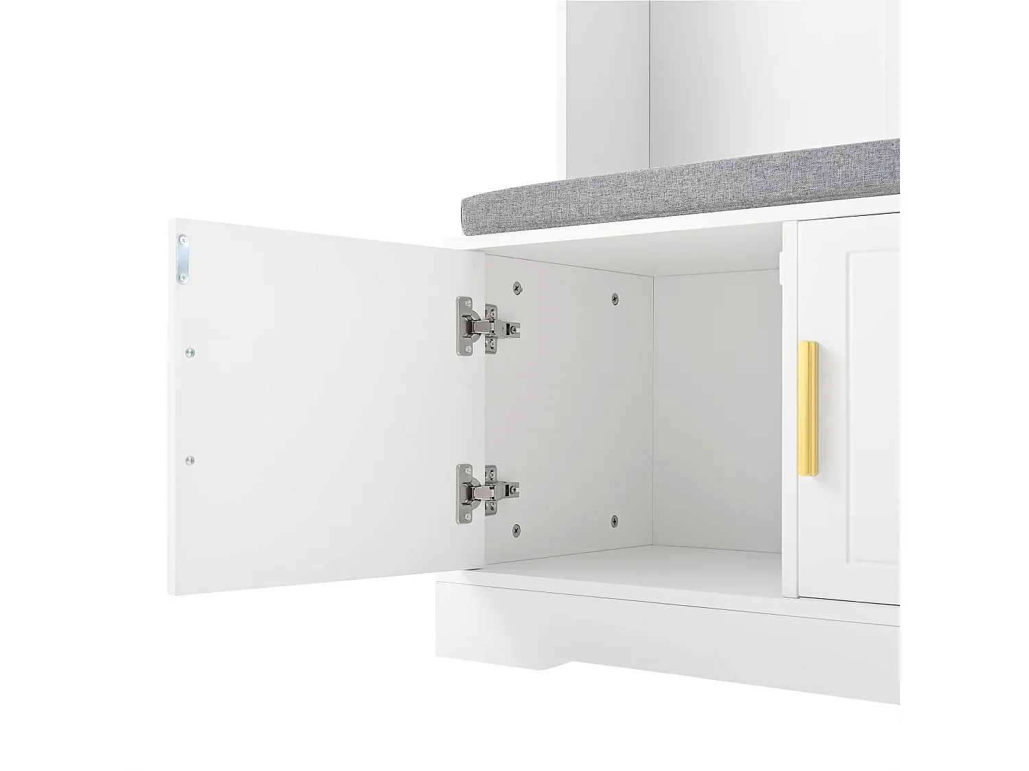 Porte-manteau blanc avec banc à chaussures, 6 crochets et espace de rangement - Meuble d’entrée compact